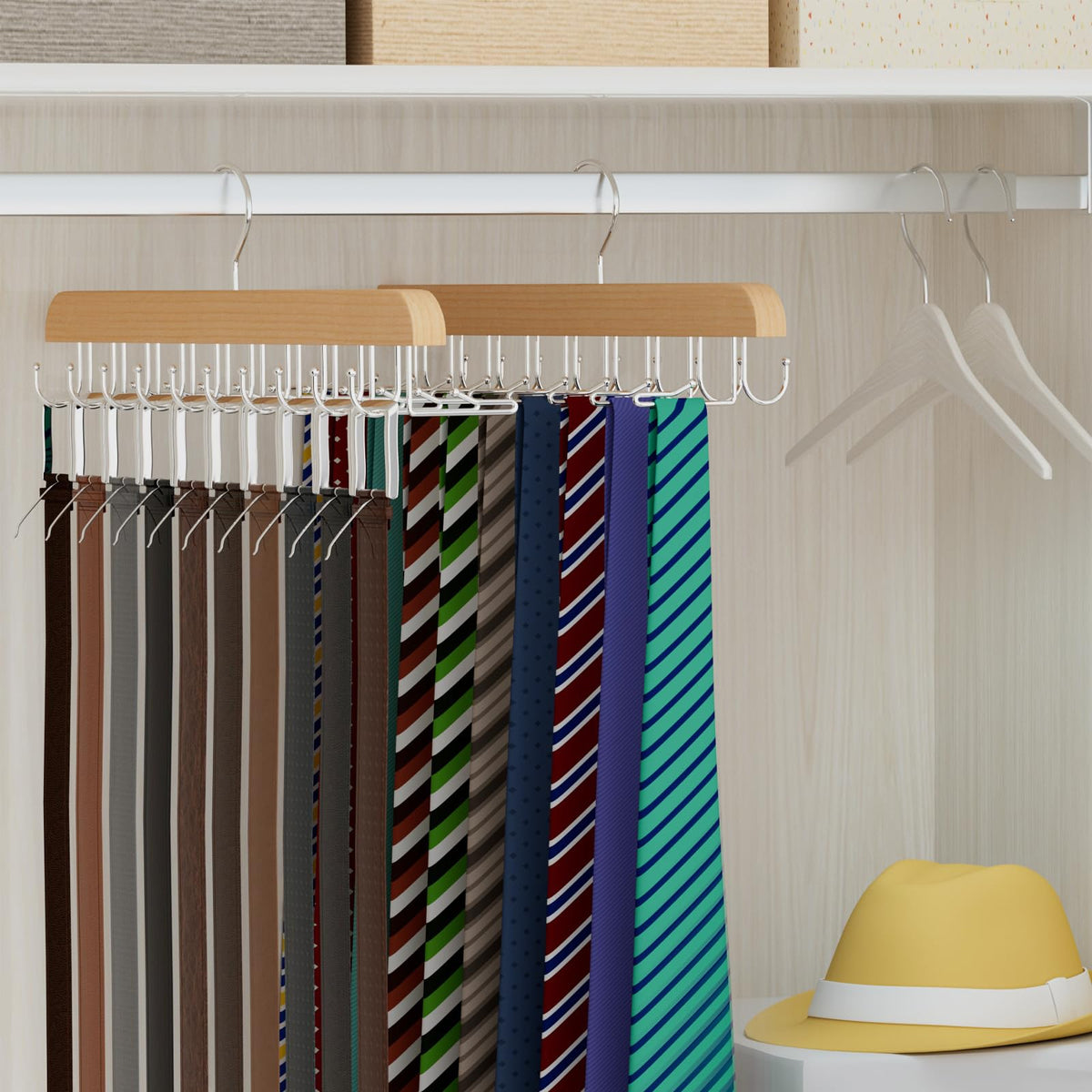 Tie Rack & Belt Hanger 2 in 1 Tie Hanger Space Saving 20 Hooks Hangers for Closet Max 30 Belts with 30 Ties Capacity - image 2