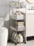 CraftGenes 4-Tier Slim Storage Trolley on Wheels with Lock, 36x27x95cm, Transparent Bathroom Trolley with Stainless Steel Frame & U-Handle