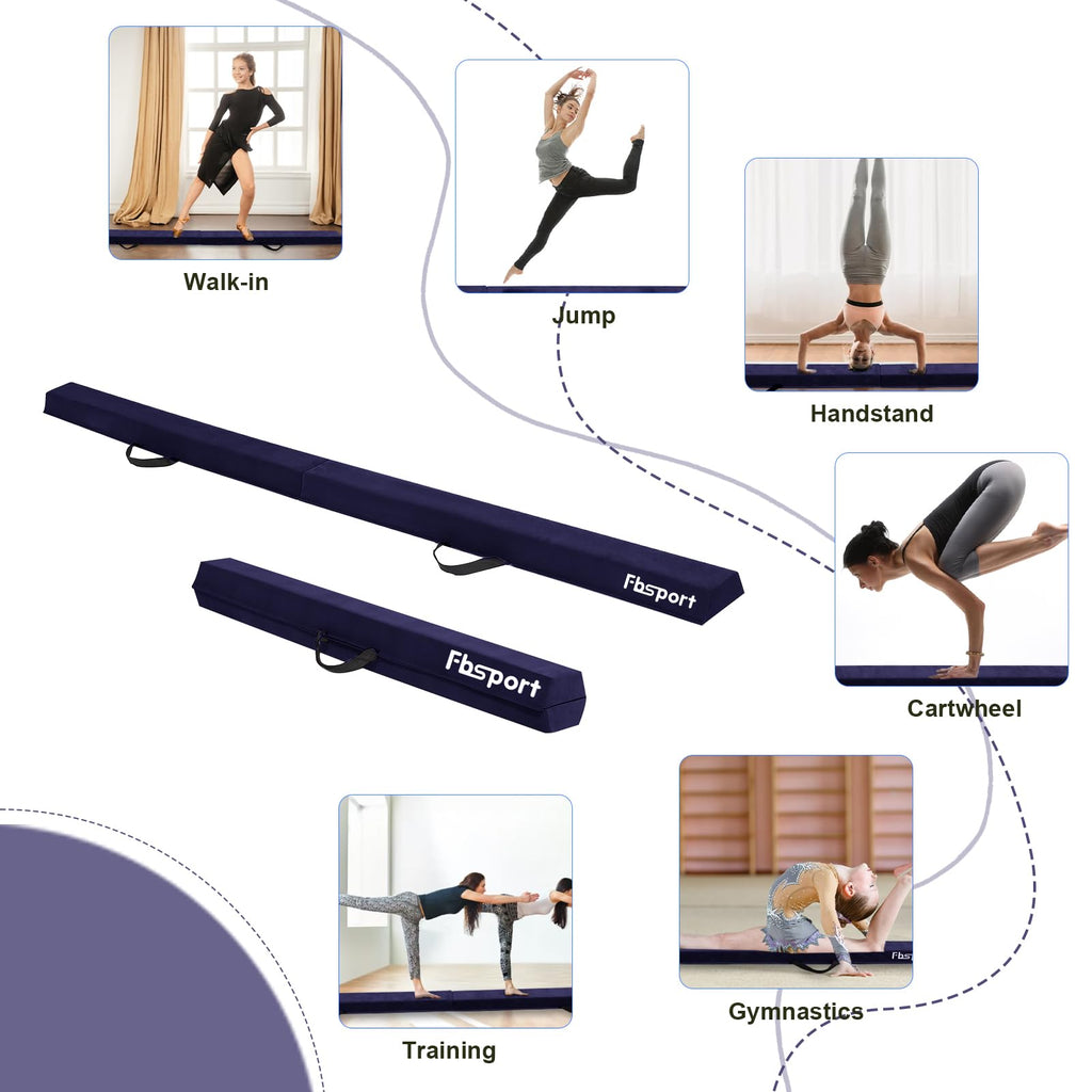 FBSPORT 270cm Folding Gymnastics Balance Beam – Suede Floor Beam for Kids