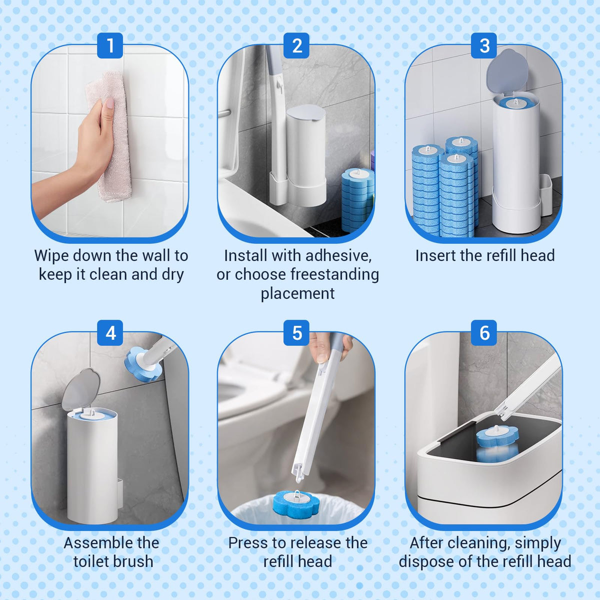 zxevg Disposable Toilet Brush & Holder Set with 48 Refills 1 - image 5
