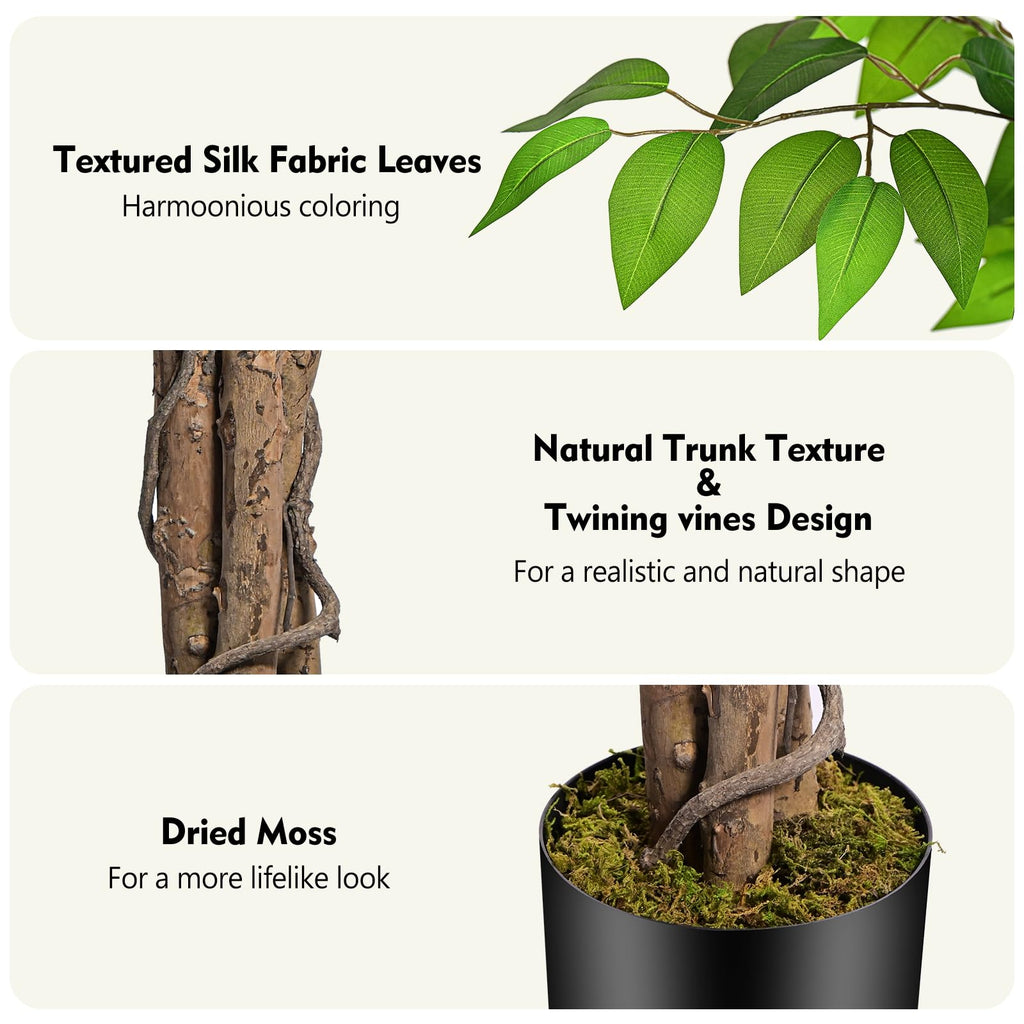 Keeplush 5ft Artificial Ficus Tree | Lifelike Faux Plant with Wood Trunks