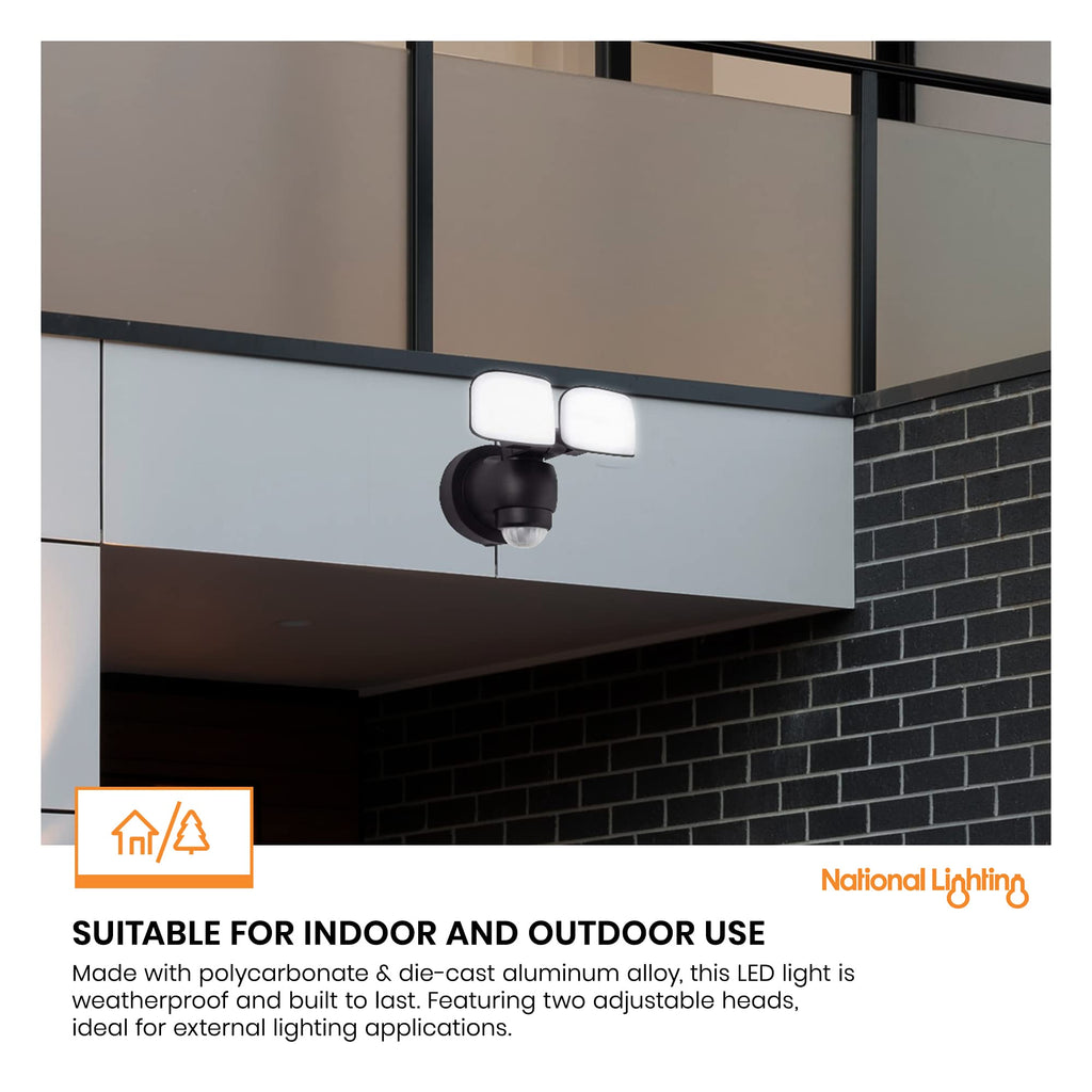 National Lighting Twin LED PIR Floodlight | IP44 Outdoor Security Light