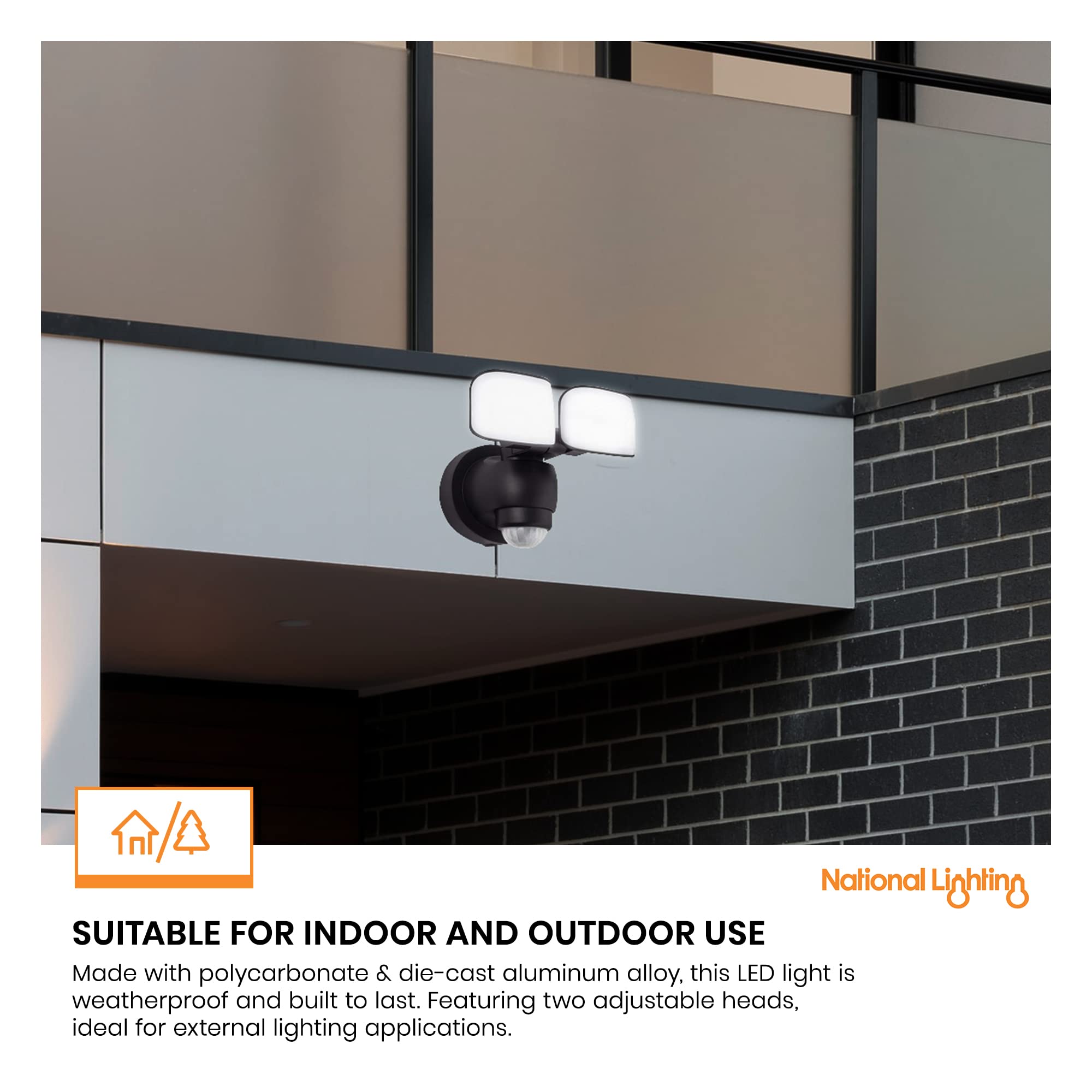 National Lighting Twin LED PIR Floodlight | IP44 Outdoor Security Light