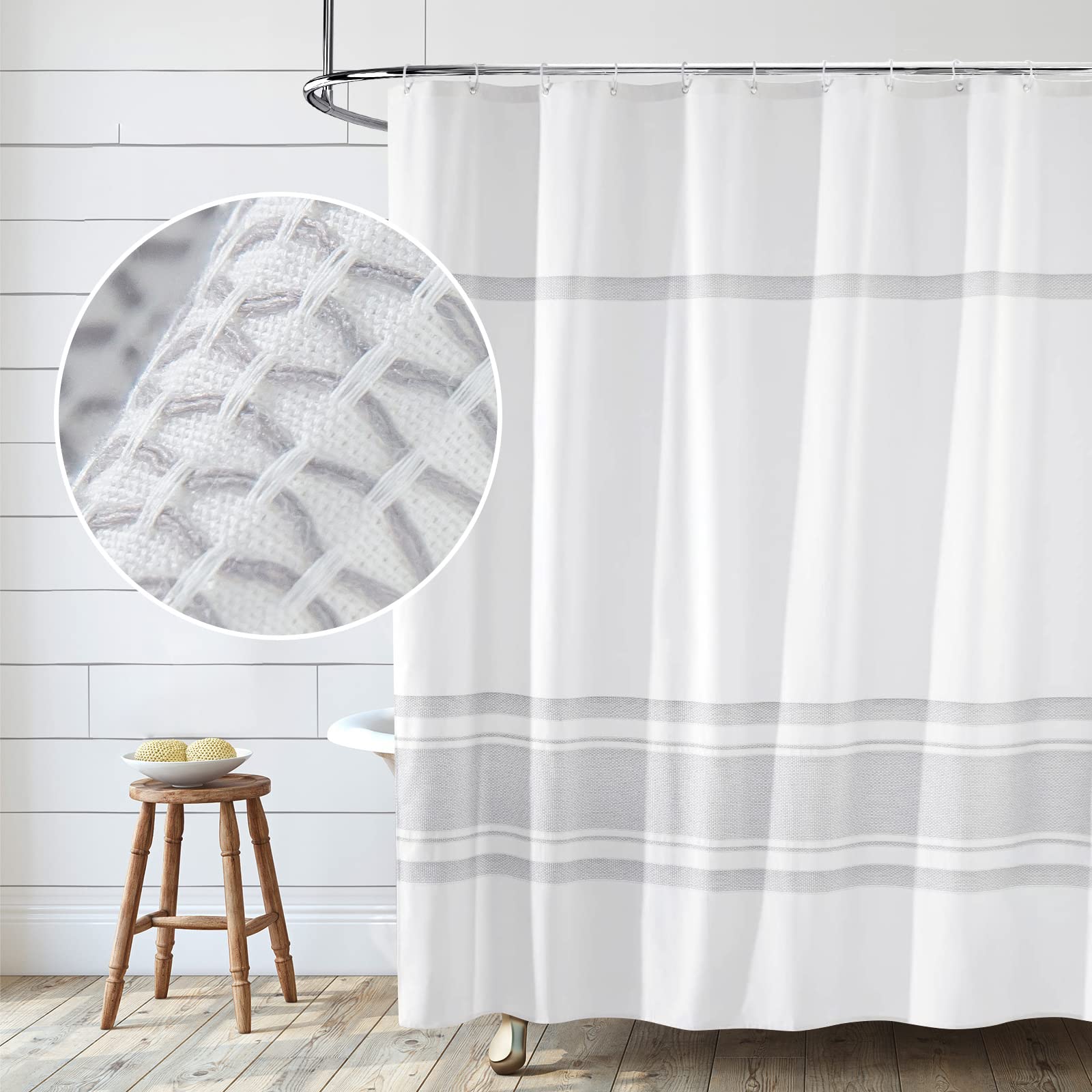 Seasonwood 84-Inch Cotton Shower Curtain | Grey Striped Woven Jacquard