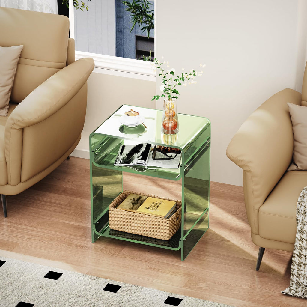 Acrylic End Table with Storage Shelf, Clear Side Table, Record Player Table, Nightstand, 15.7x19.7x11.8 Green, 40×30×50 cm - image 3