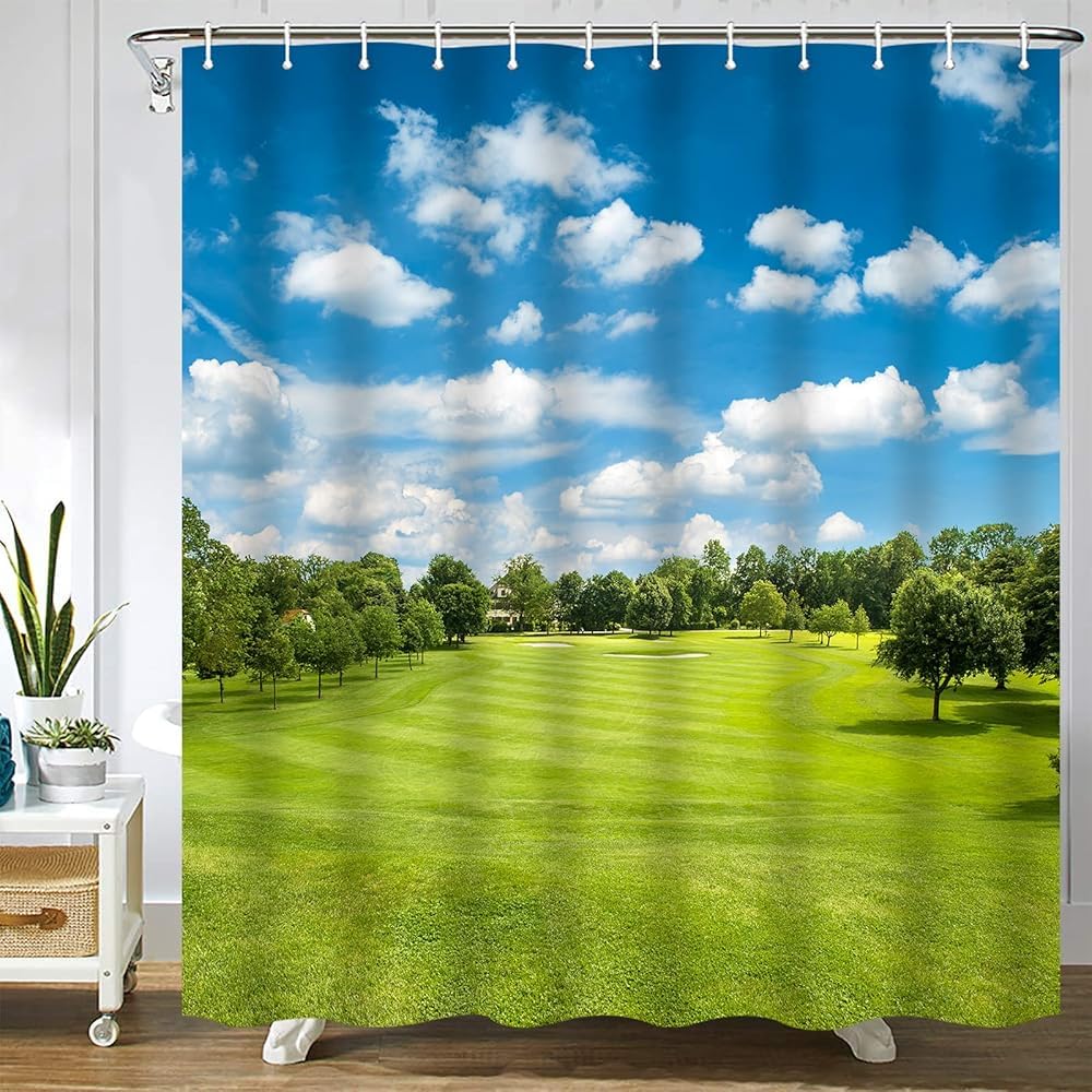 GardEssere Golf Course Shower Curtain | Waterproof Polyester with 12 Hooks