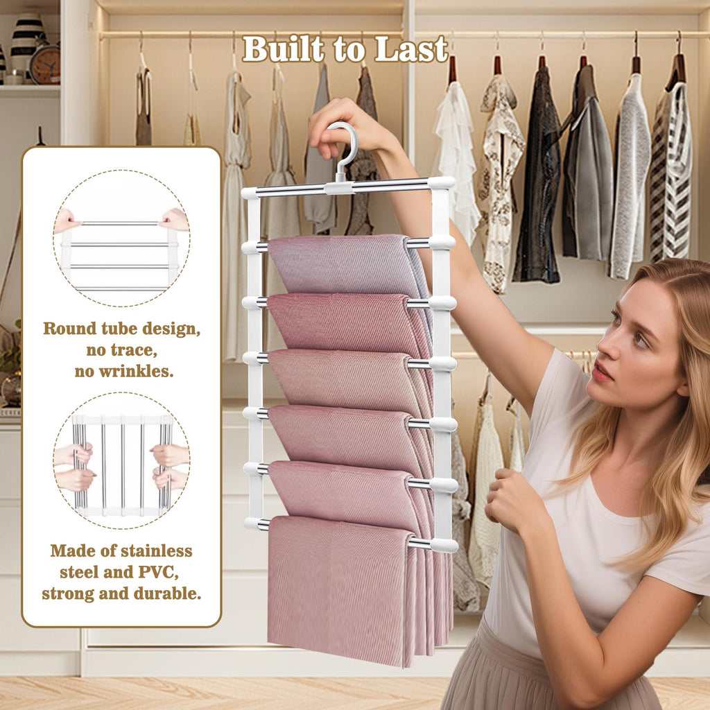 Yilnlg 2 Pack Trouser Hangers, 360°Rotatable Space Saving Metal Hanger - image 5