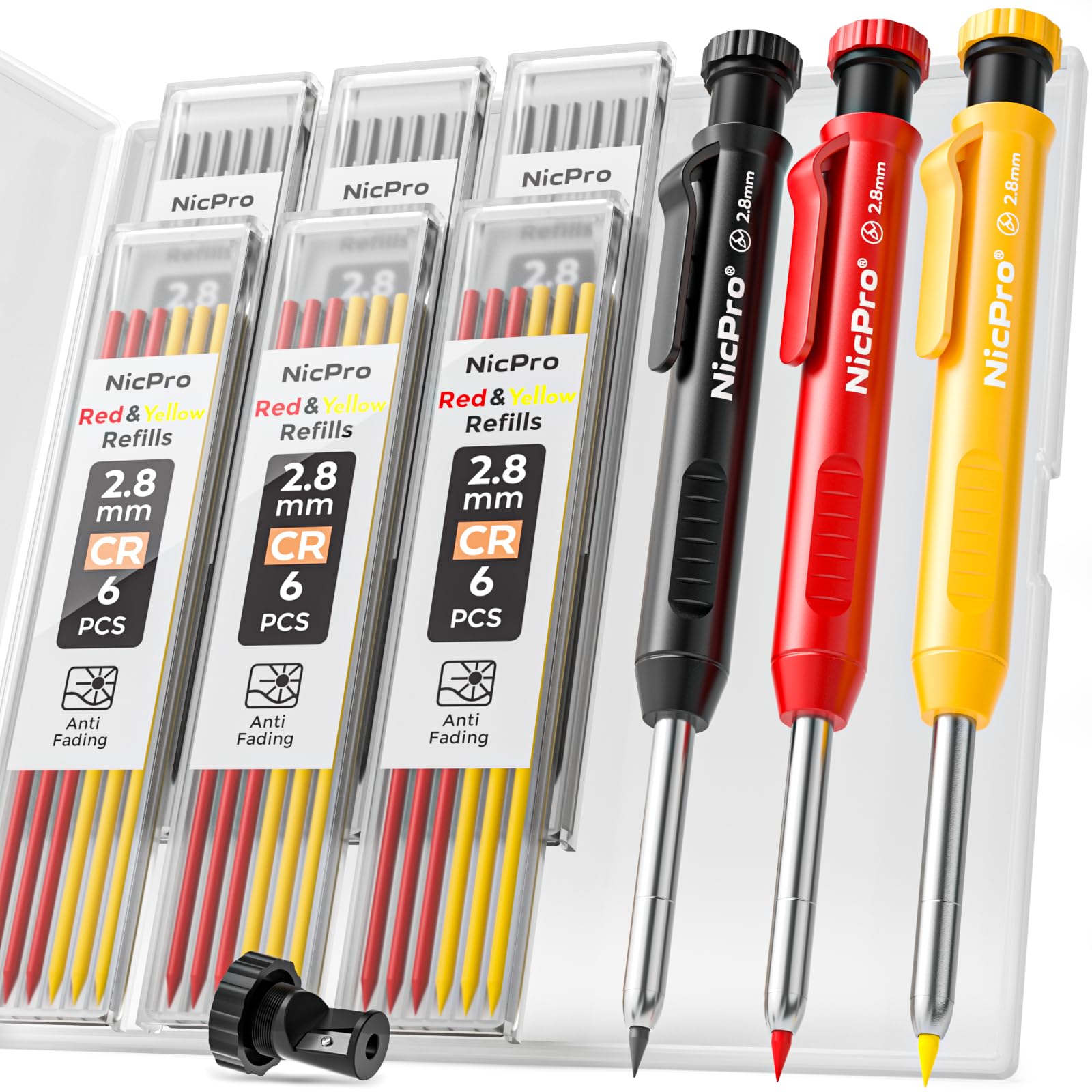 Nicpro Carpenter Pencil Set – 3 Mechanical Markers with 39 Refills