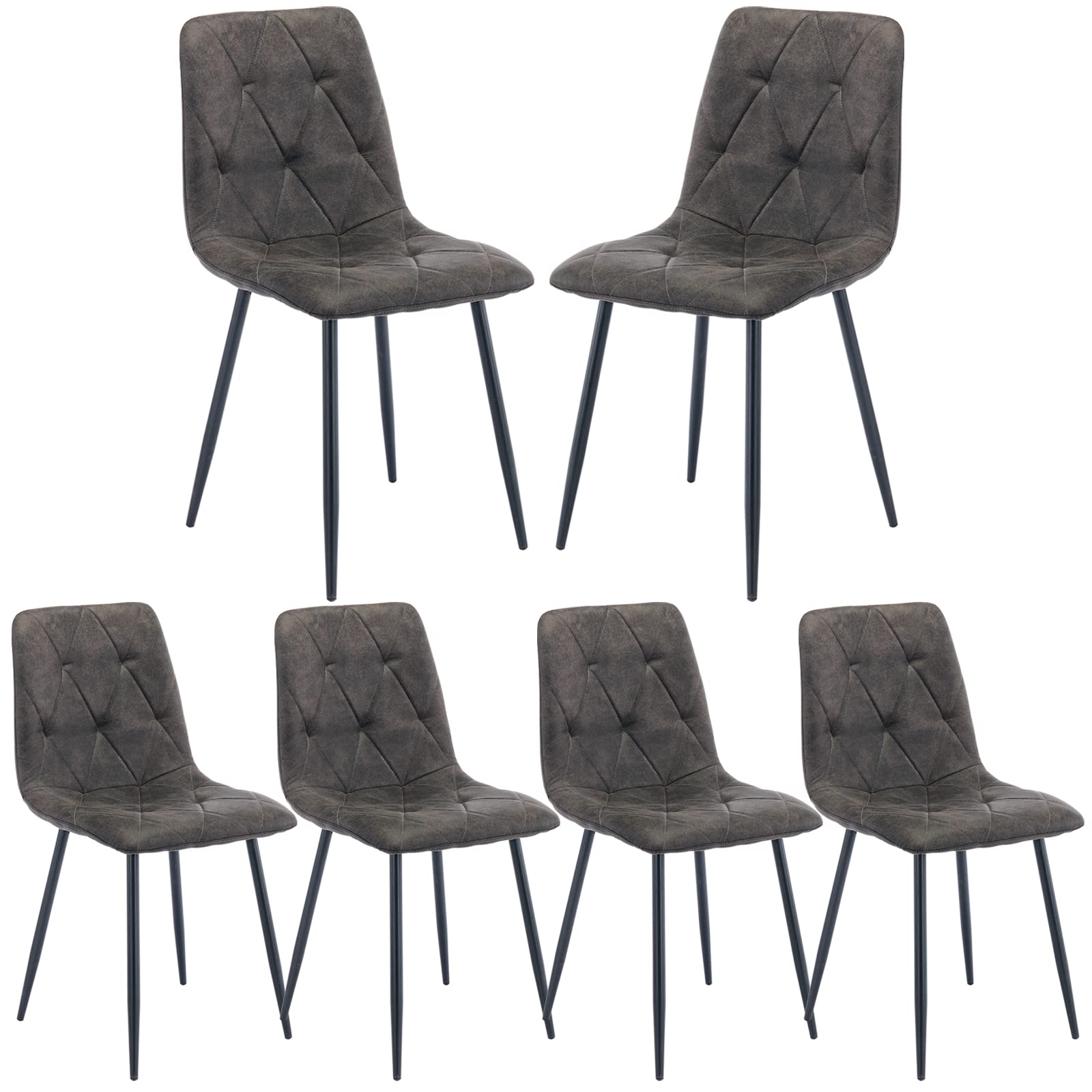 Artist Hand Set of 6 Faux Suede Dining Chairs with Metal Legs - Gray