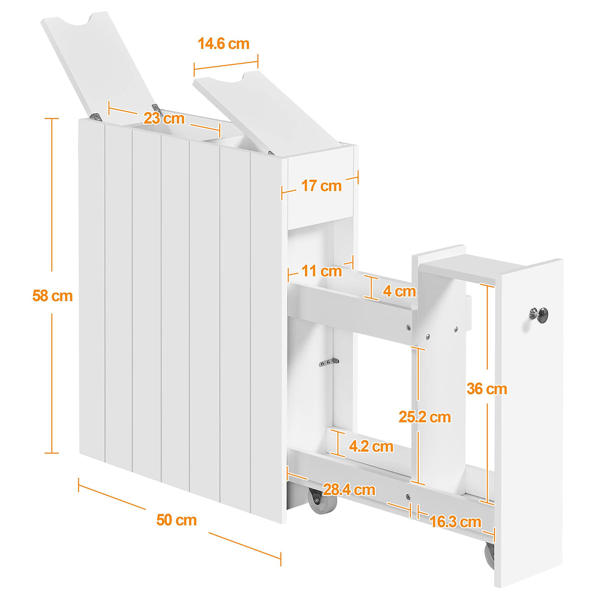 Yaheetech Slim Bathroom Cabinet on Wheels with Drawer & Slide Shelf, White - image 4