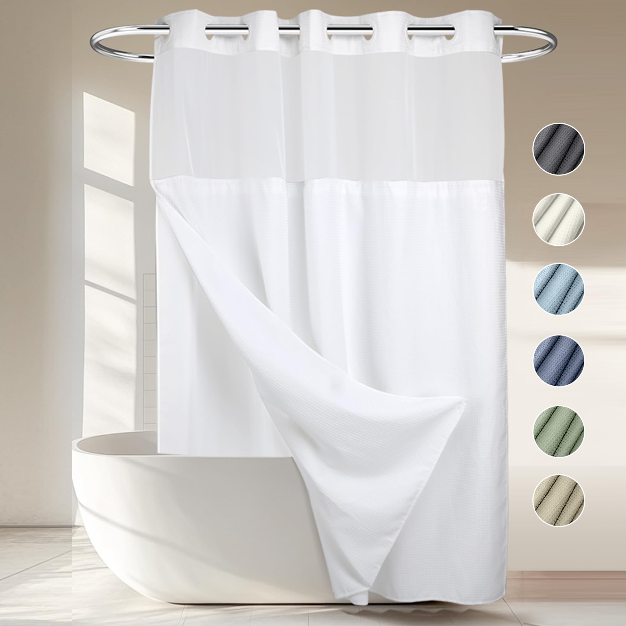 Jolof Store Waffle Weave Hookless Shower Curtain with Snap-in Liner