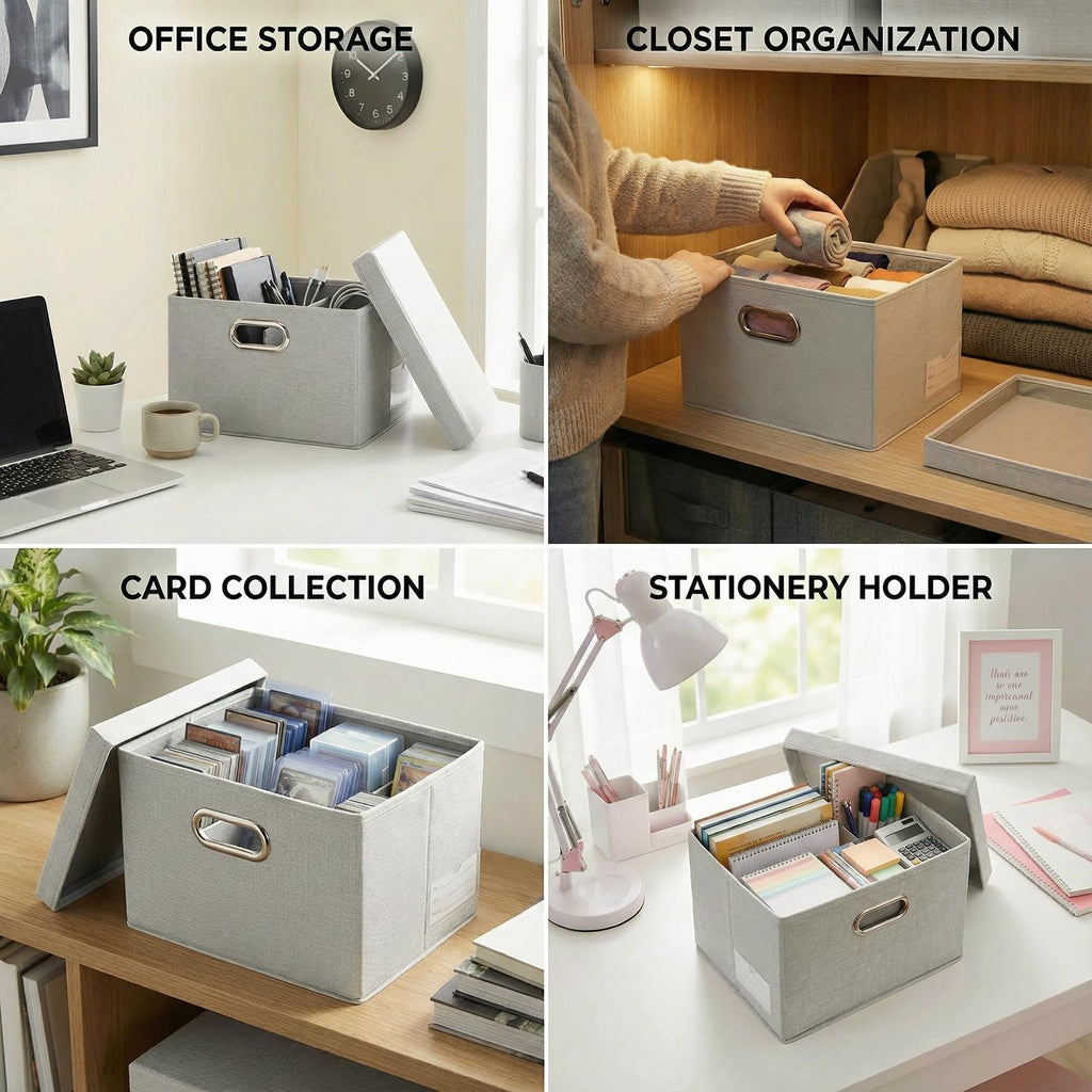 Prandom Storage Boxes with Lids Small,29x22x17cm,Beige3-Pack