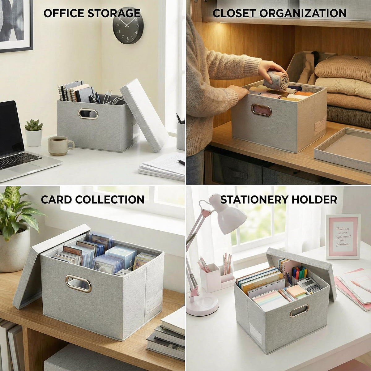 Prandom Storage Boxes with Lids Small,29x22x17cm,Beige3-Pack