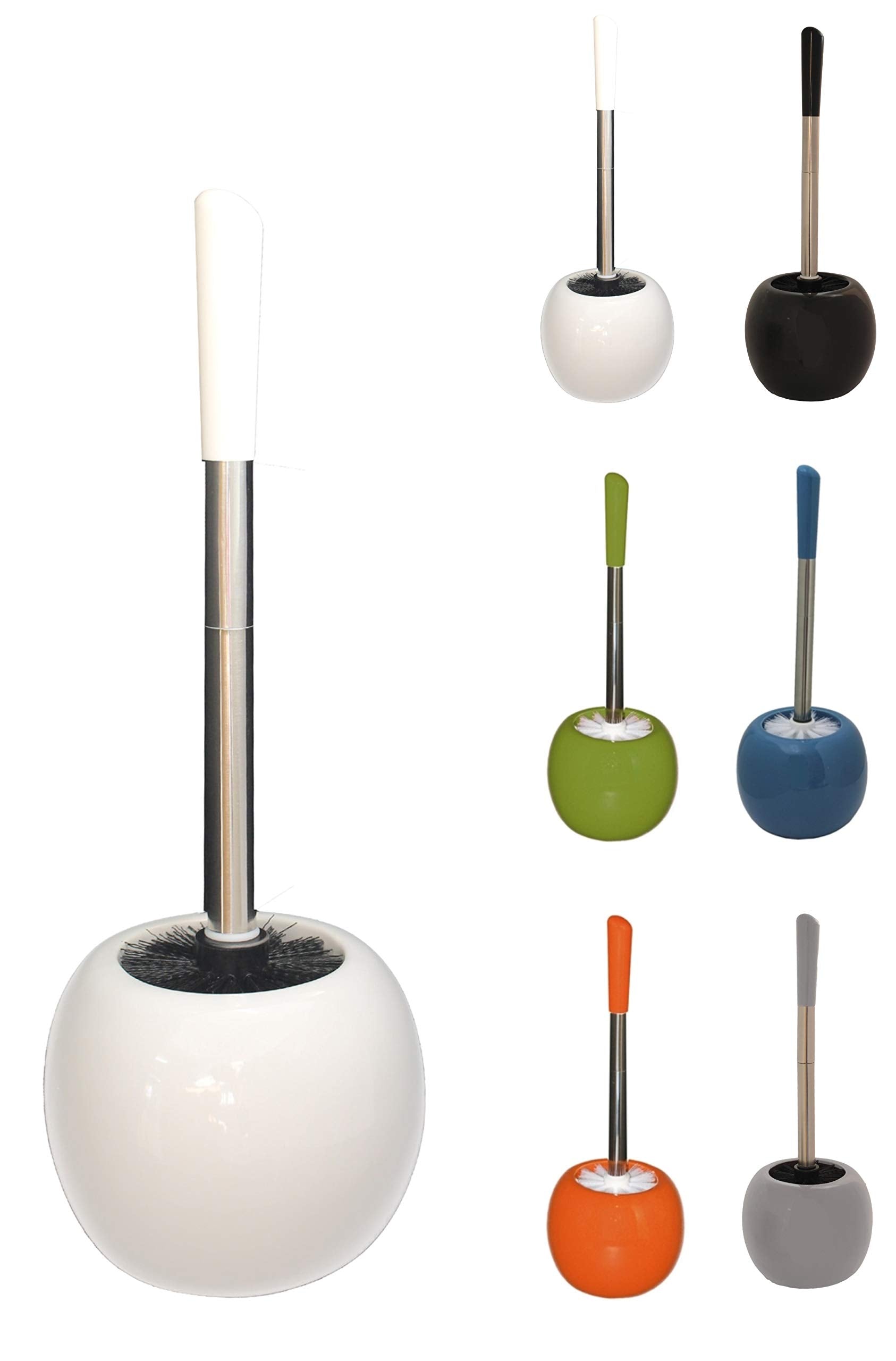 Brushmann Ceramic Toilet Brush Set | White Stoneware Bathroom Holder