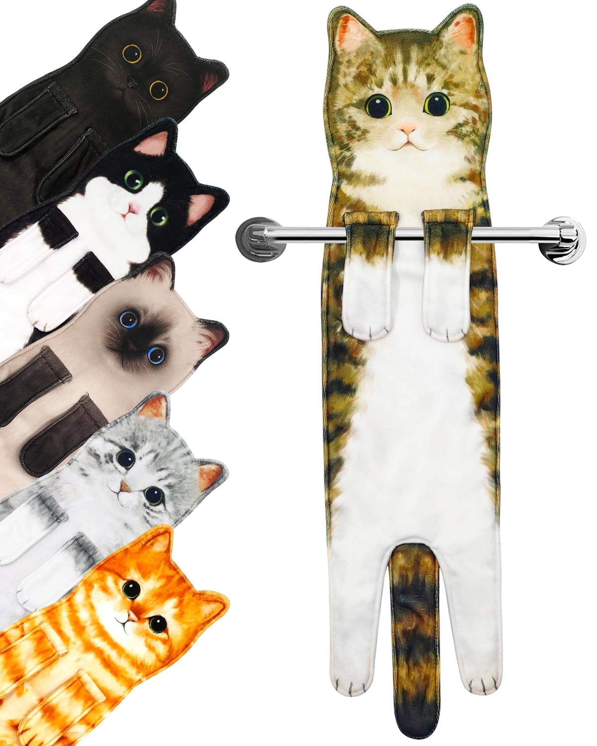 PAT JUUMG Funny Cat Hand Towel – Absorbent Hanging Kitchen & Bathroom Decor