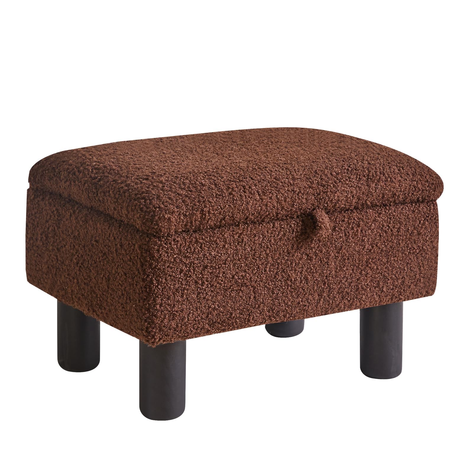 Aibiju Storage Ottoman – Faux Teddy Fur Footstool with Pine Wood Legs