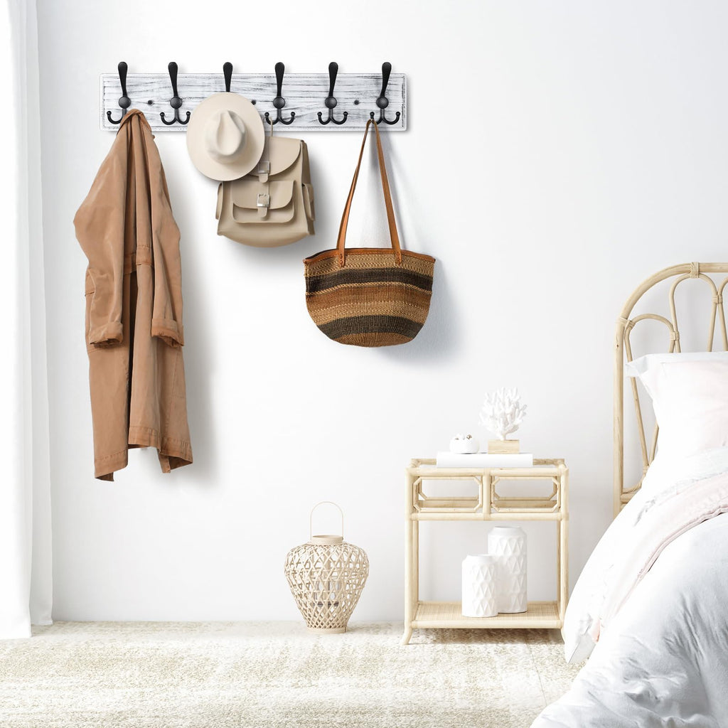 PHINGEER Wall Mounted Coat Rack – 6 Triple Hooks Heavy Duty Pine Wood