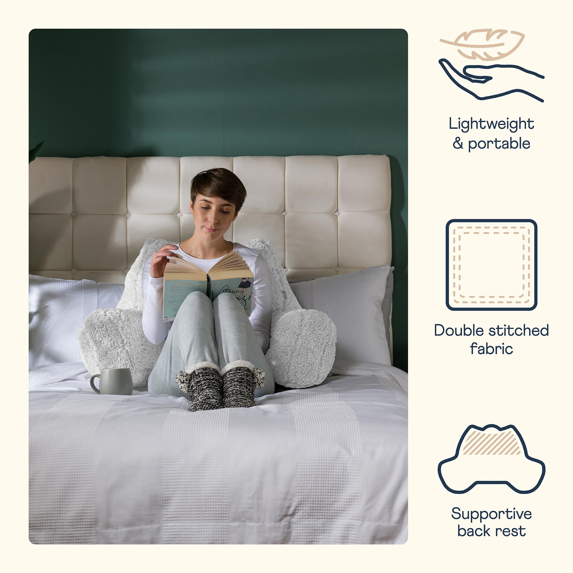 icon Teddy Bear Fluffy Fleece Cuddle Cushion – Cream Reading Pillow