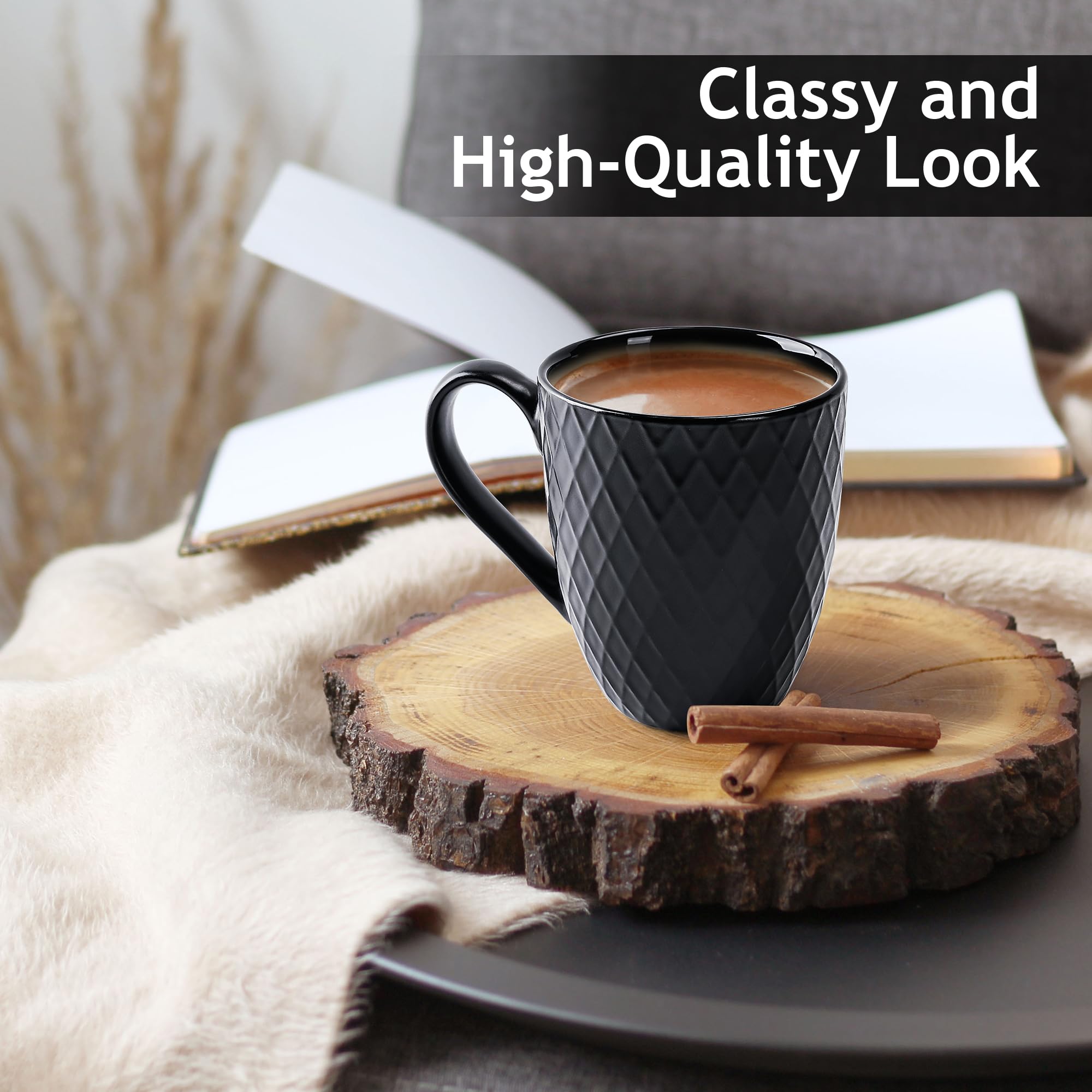 MIAMIO 6-Piece Coffee Mug Set – 400ml Matte Ceramic Large Cups, Black