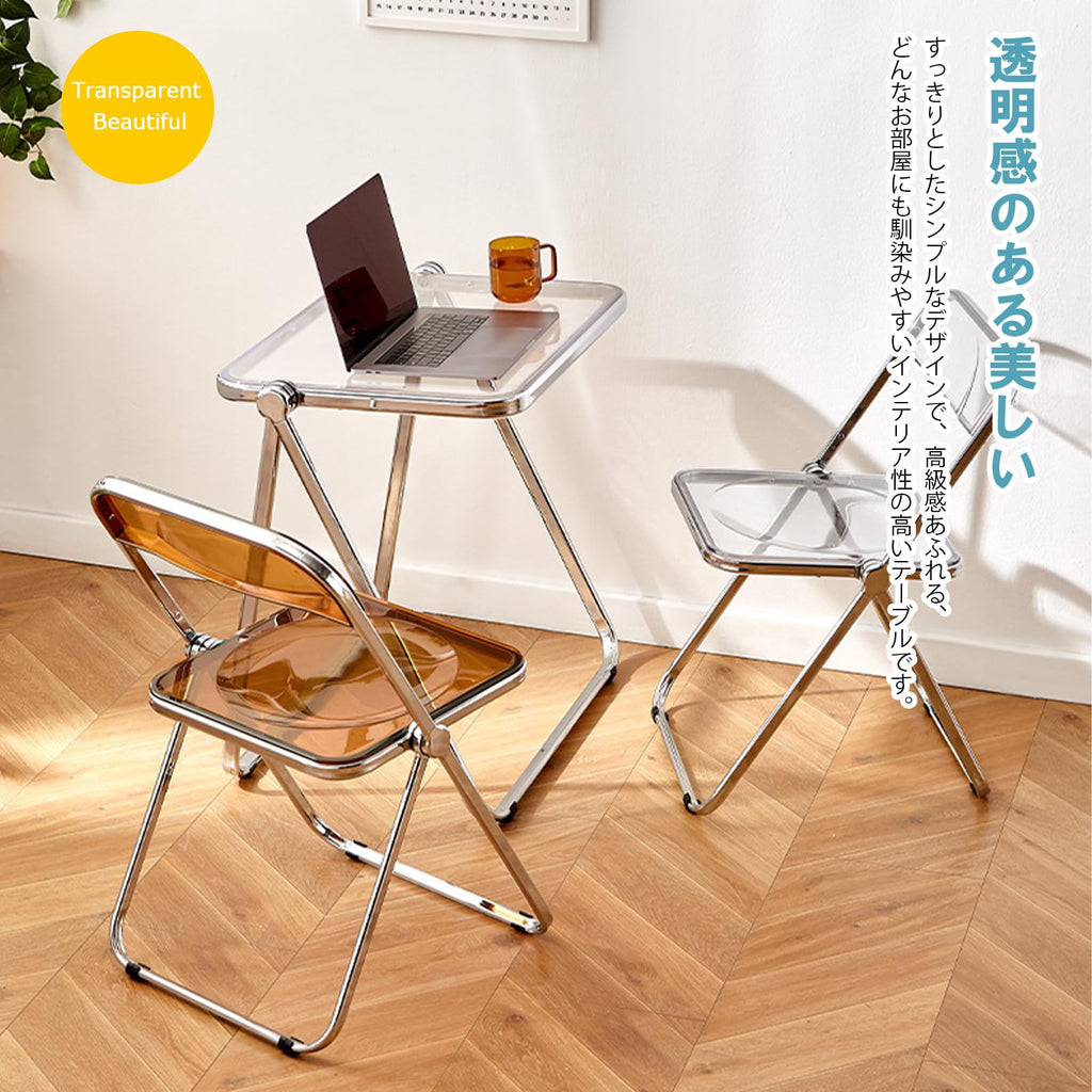 KAIHAOWIN Folding TV Tray Table Clear Acrylic Foldable Desk No Assembly Required Tiny Home Office Side Table Small Computer Desk for Small Spaces - image 4