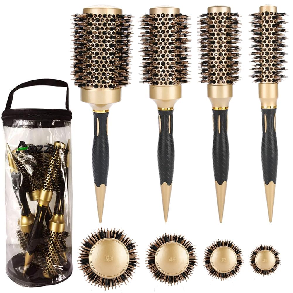 Aozzy Round Boar Bristle Hair Brush | Ionic Thermal Blowout Set