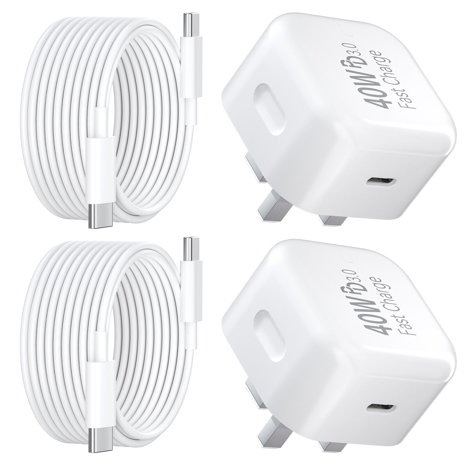 40W USB C Fast Charger for iPhone 17 16 15 | 2-Pack 3M Cables