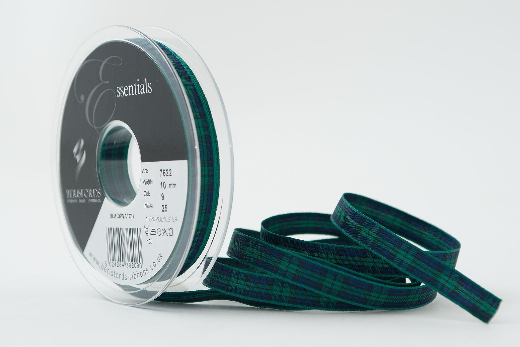 Berisfords Black Watch Tartan Ribbon | 10mm x 25m Woven Polyester Reel