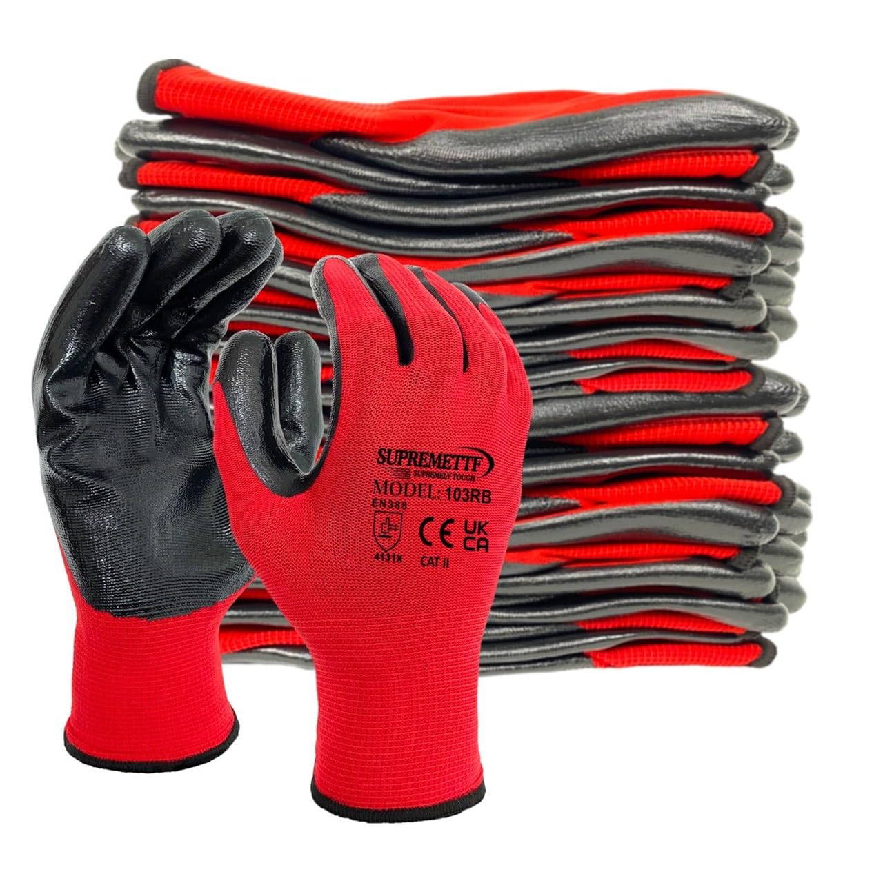 Supreme TTF Nitrile Coated Red Nylon Work Gloves - 24 Pairs (Size 8)