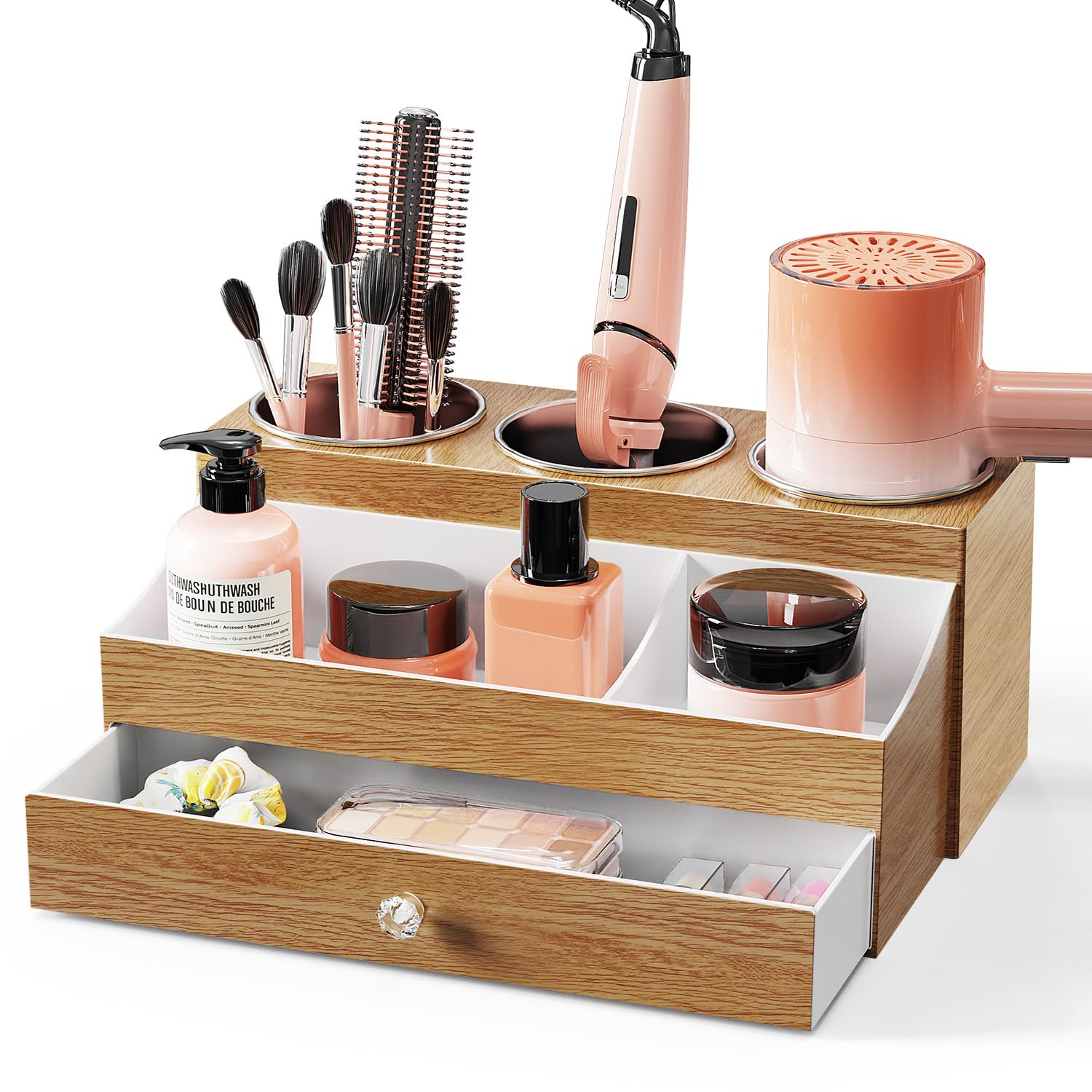 BYUNER Hair Tool Organizer with Drawer | Acrylic Hairdryer & Hot Tool Holder