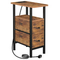 AMHANCIBLE Slim Bedside Table with Charging Station and 2 Fabric Drawers