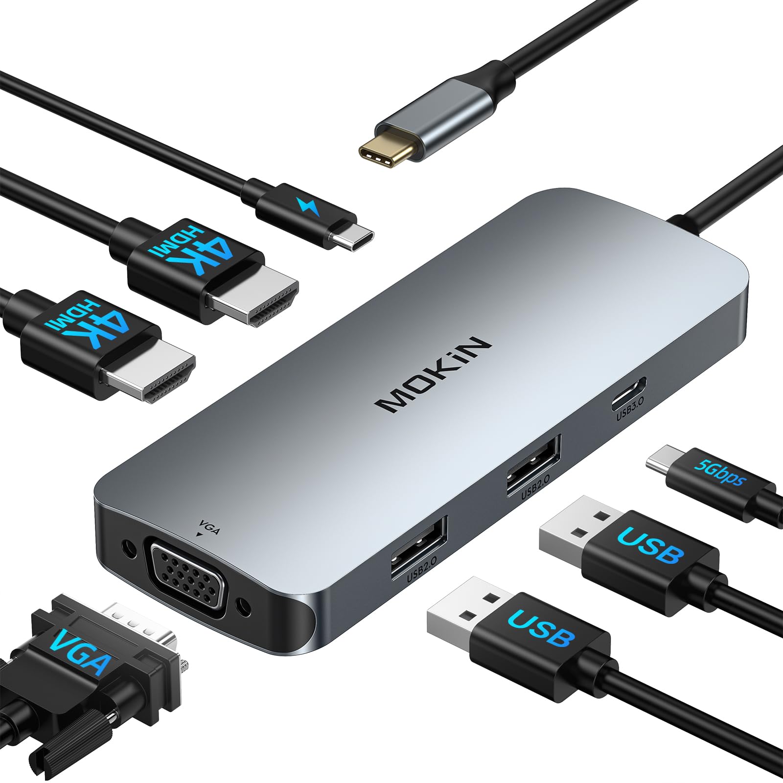 MOKiN 7-in-1 USB-C Docking Station – Dual HDMI, VGA & PD for Dell