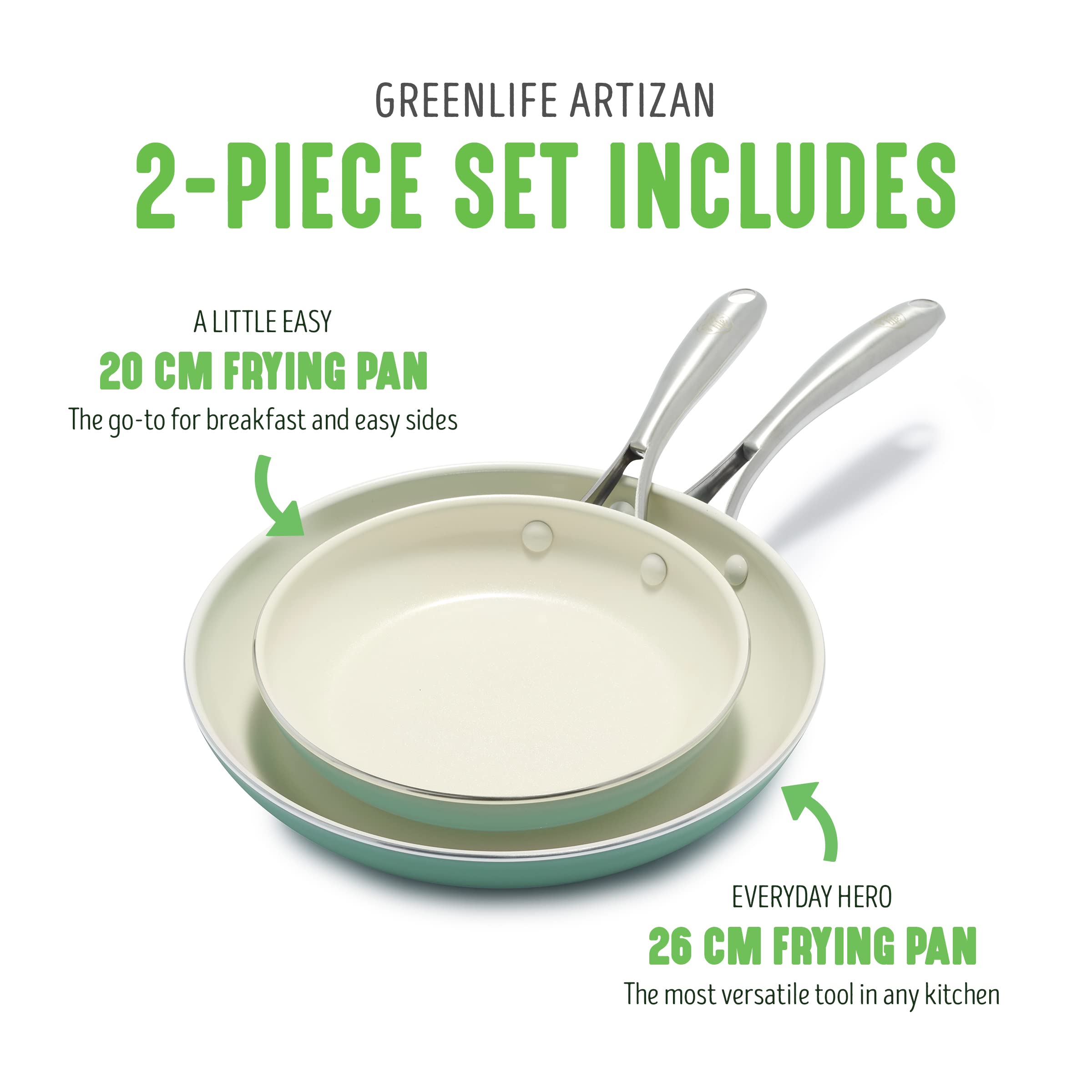 GreenLife Artizan Ceramic Non-Stick Frying Pan Set | 20cm & 26cm Turquoise