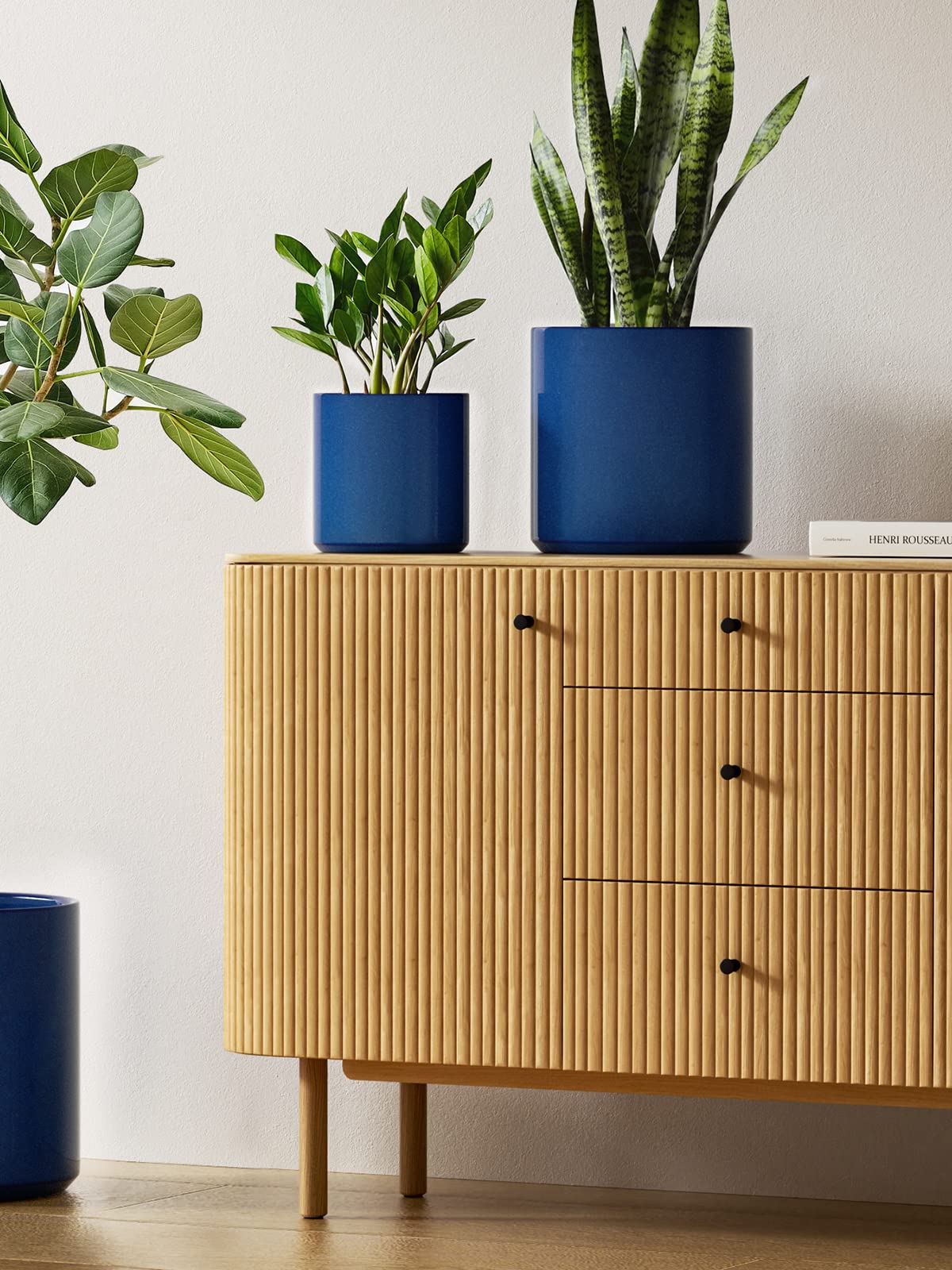 LE TAUCI Ceramic Planters Set of 3 | Mid-Century Indoor Pots with Drainage