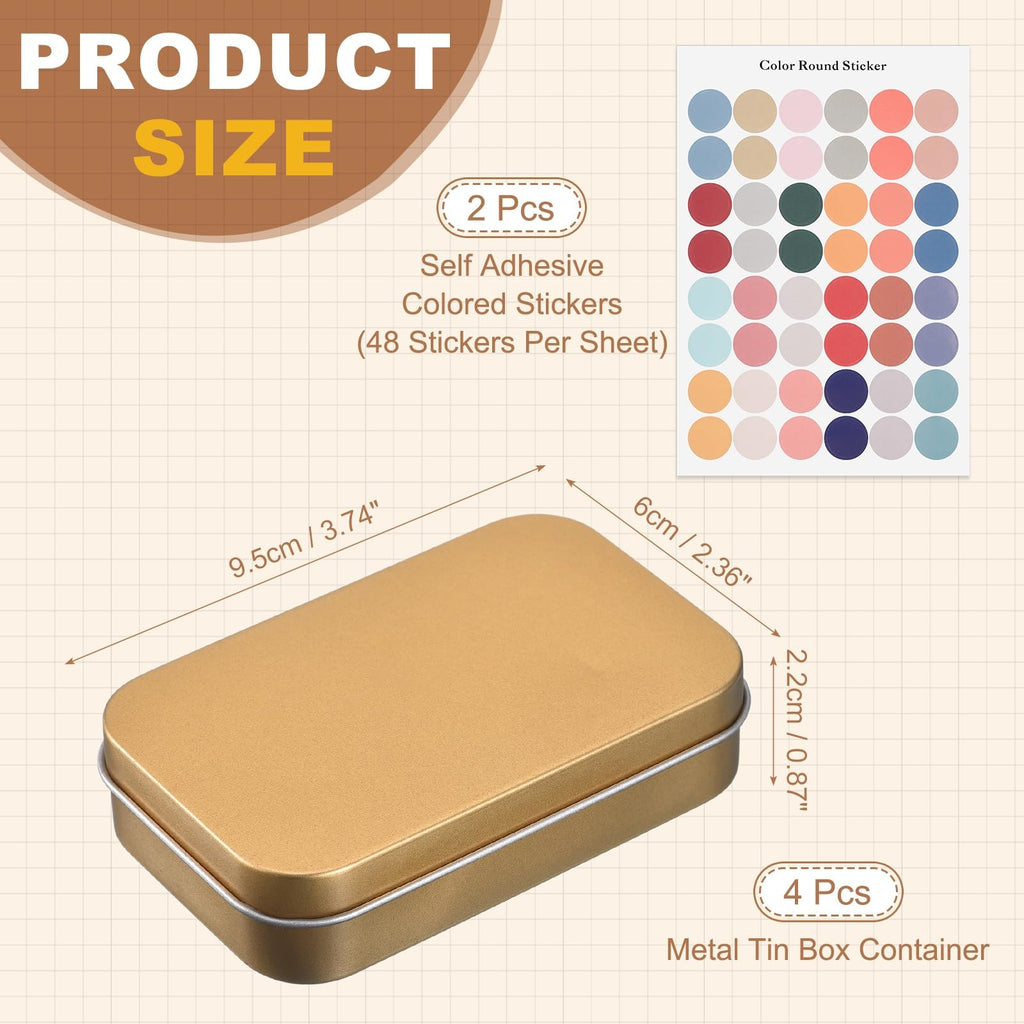 sourcing map 4Pcs Metal Tin Box Container, 3.7x2.4x0.9 Rectangular Empty Box with Self Adhesive Colored Stickers - image 2