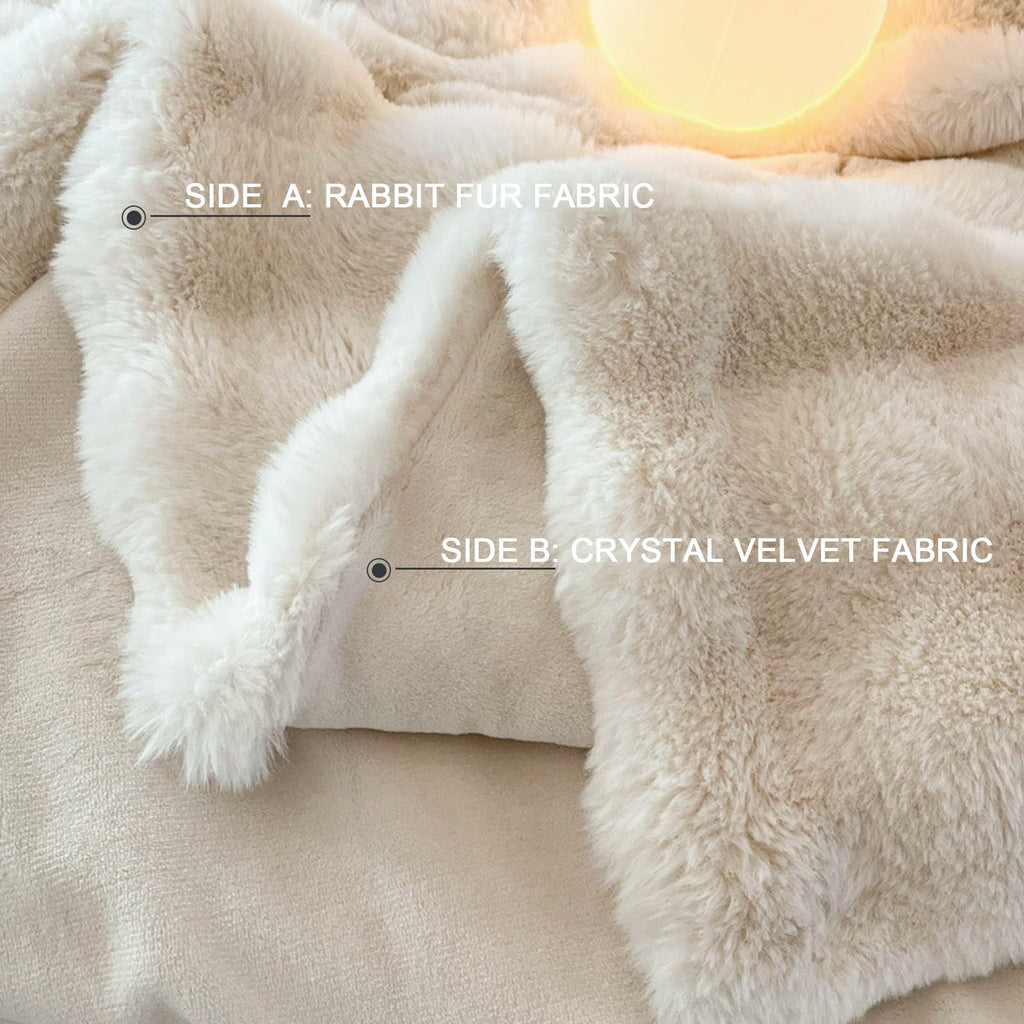 Faux Rabbit Fur Bubble Throw Blanket - Beige, 152x203cm