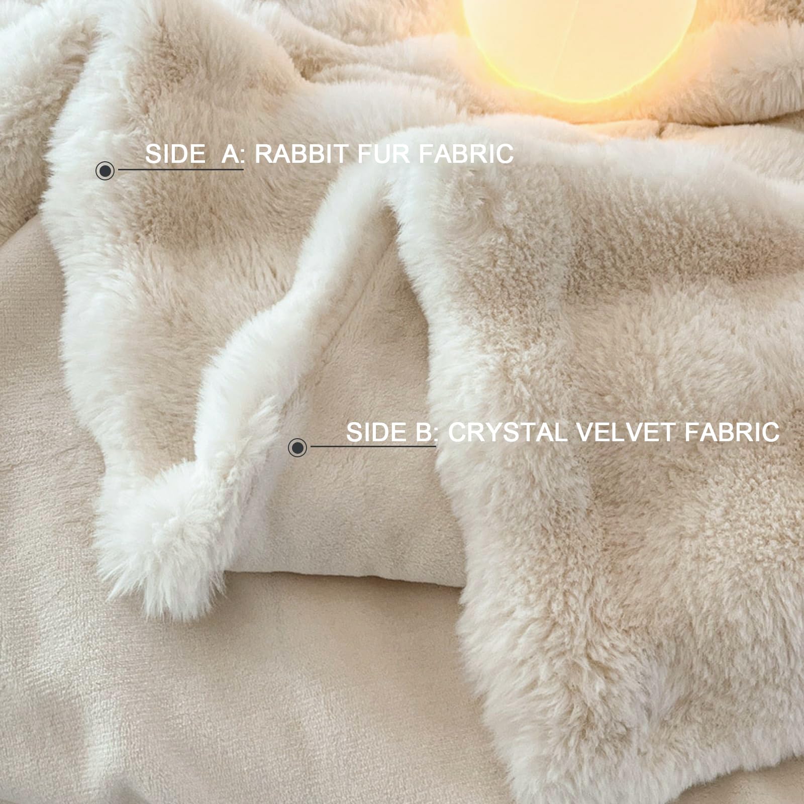 Faux Rabbit Fur Bubble Throw Blanket - Beige, 152x203cm