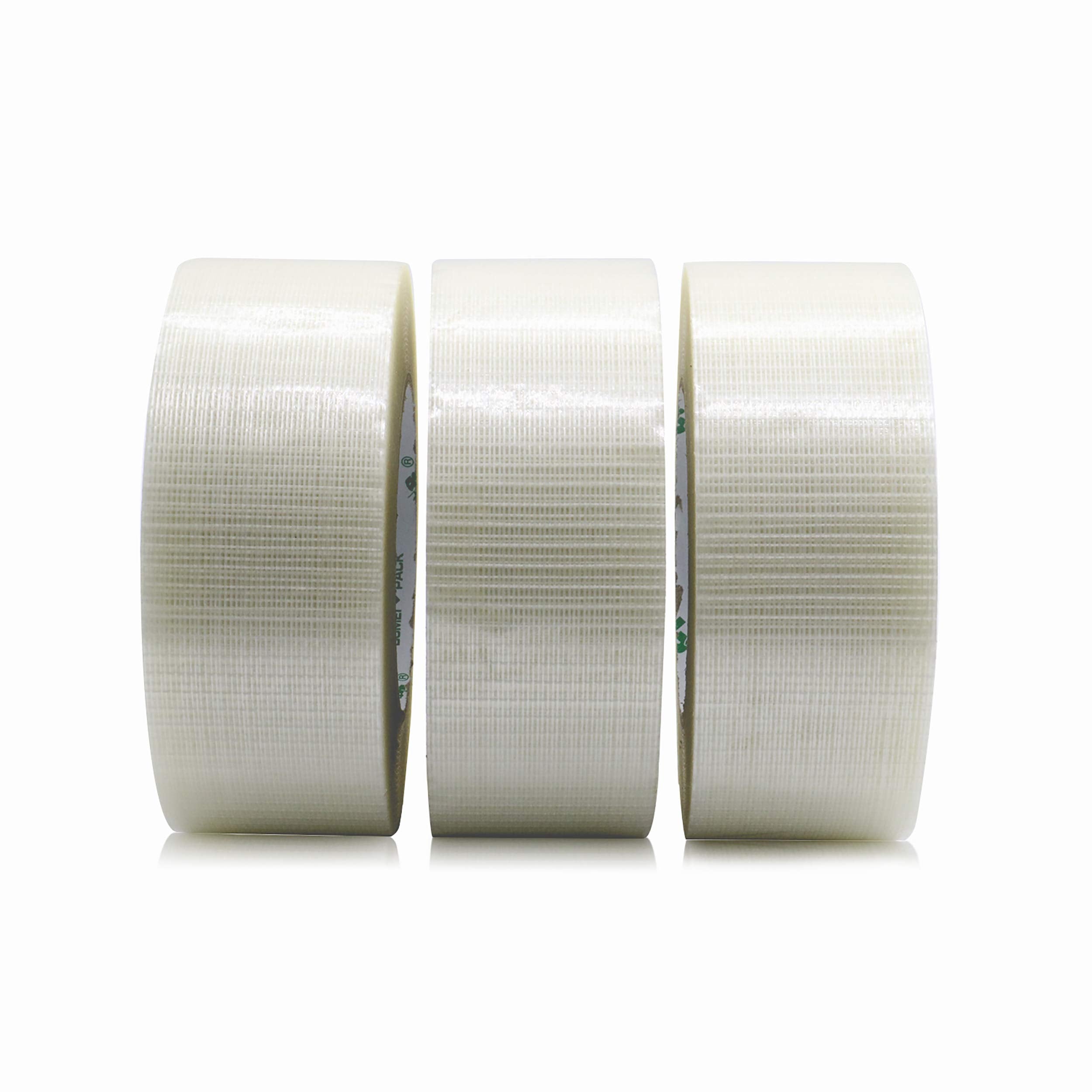 BOMEI PACK Heavy Duty Crossweave Filament Tape - 3 Pack, 50mm x 50m