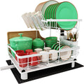 2-Tier Stainless Steel Dish Drying Rack with Swivel Spout