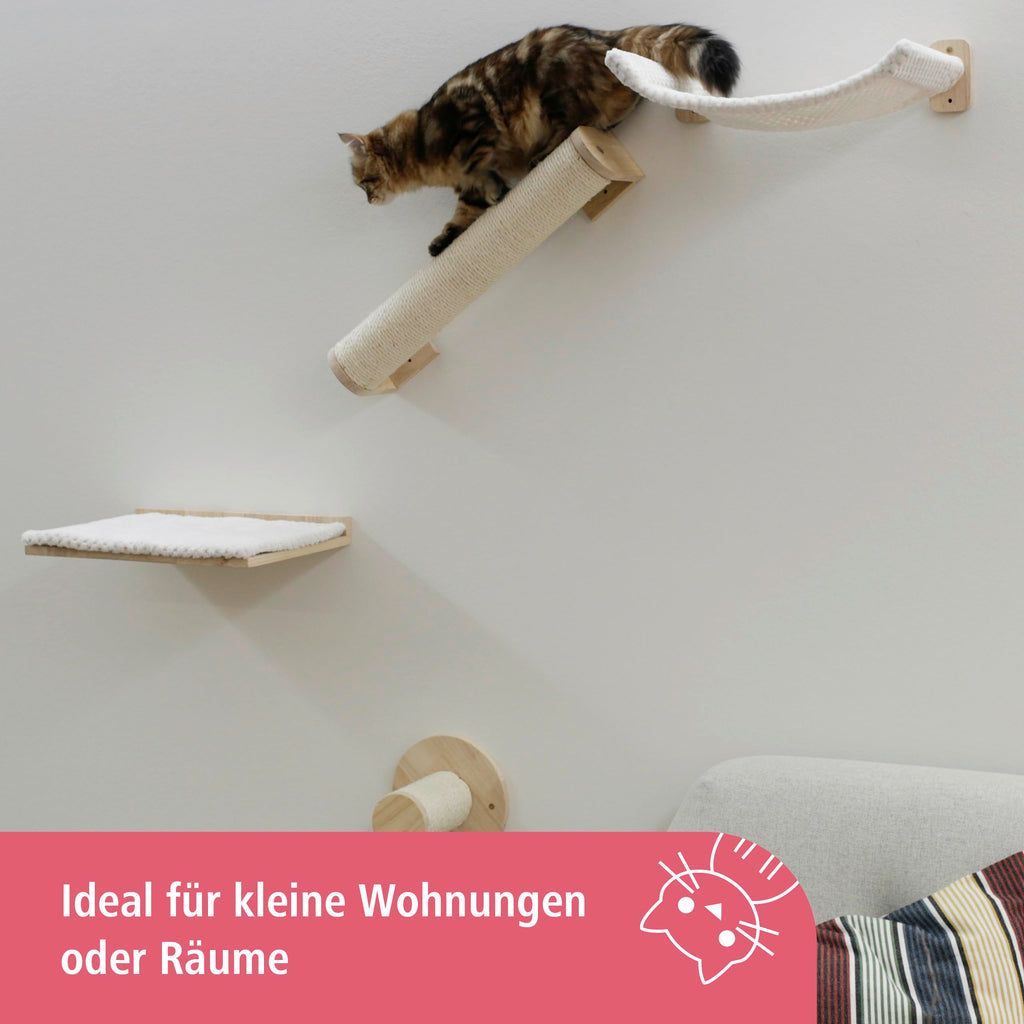 Kerbl Alps 4-Piece Cat Climbing Wall Set | Solid Wood Sisal Hammock