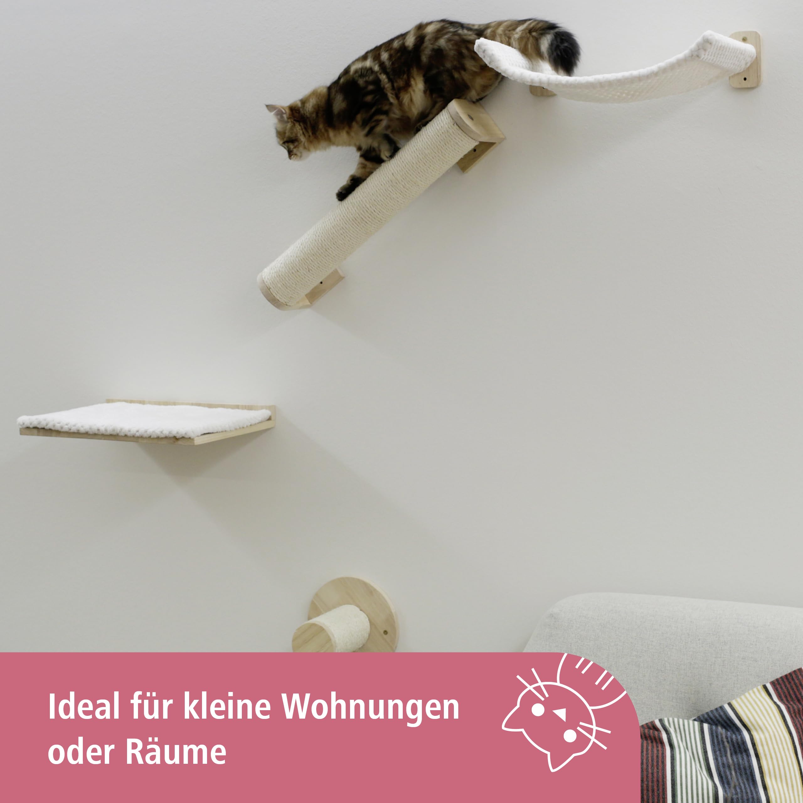 Kerbl Alps 4-Piece Cat Climbing Wall Set | Solid Wood Sisal Hammock