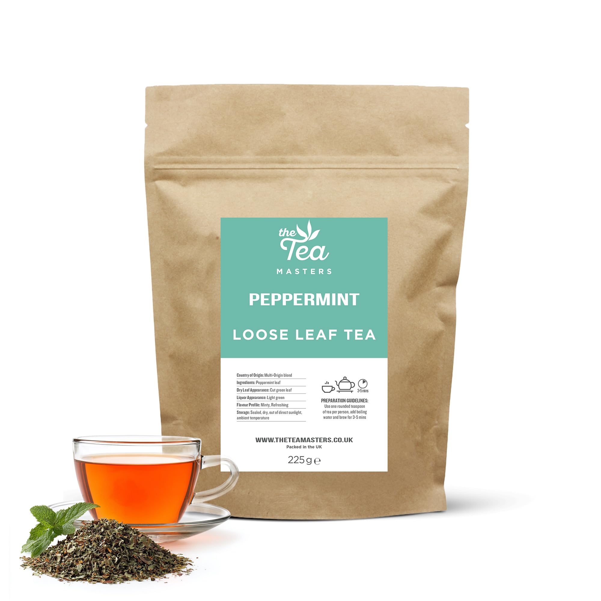 Peppermint Loose Leaf Herbal Tea by The Tea Masters – Caffeine Free (225g)
