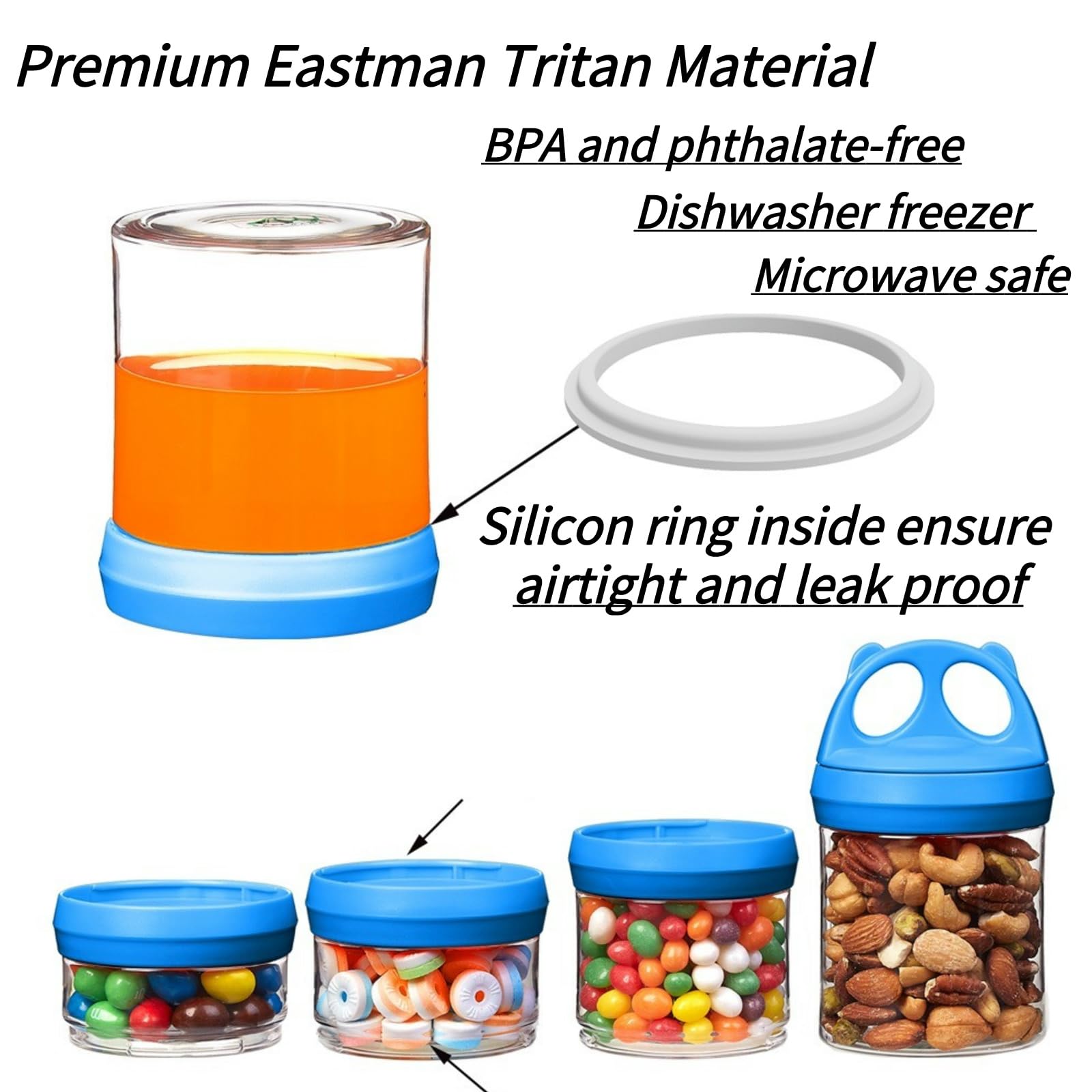 SELEWARE Stackable Snack Containers | 4-Piece Airtight Leak-Proof Jars