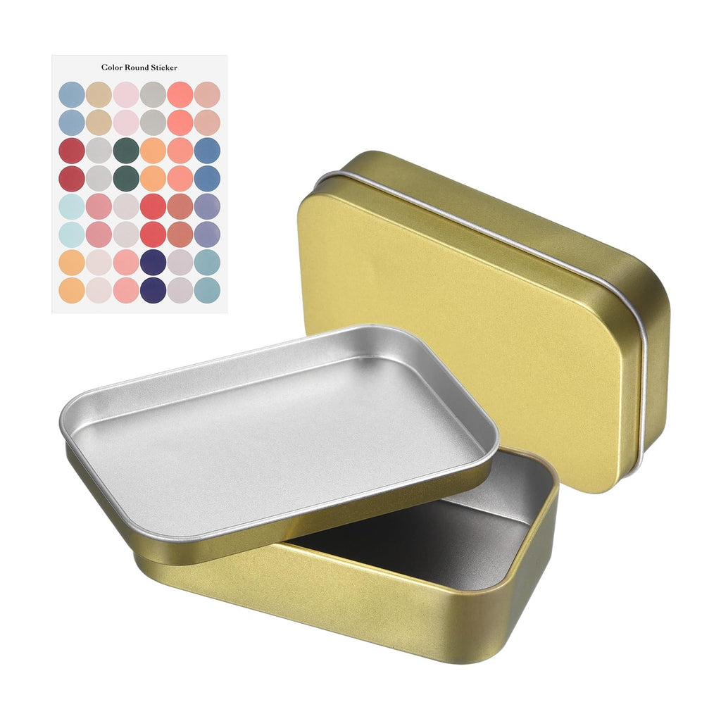 sourcing map 2Pcs Metal Tin Box Container, 3.7x2.4x0.9 Rectangular Empty Box with Self Adhesive Colored Stickers - image 1