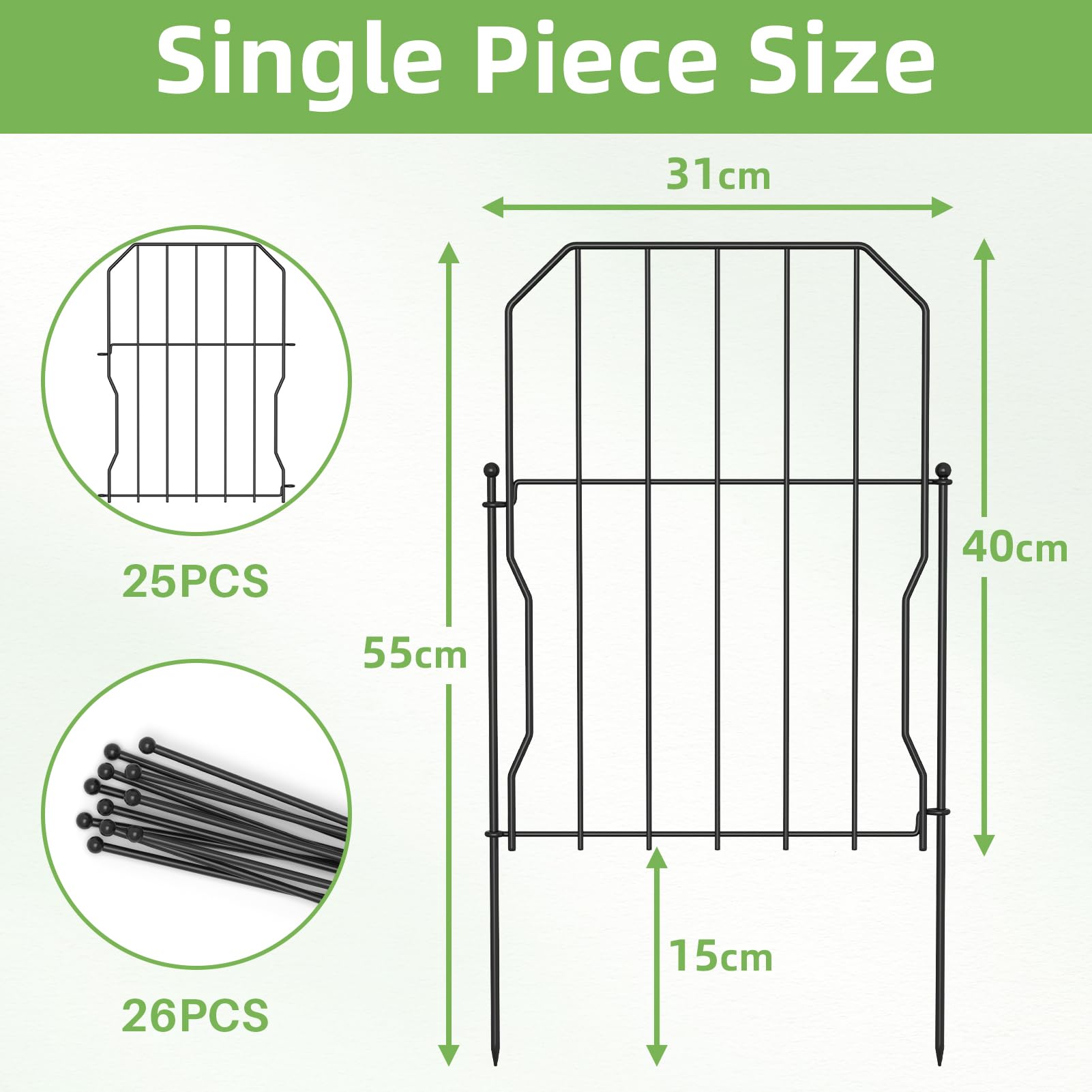 WELDUN Metal Garden Fencing - 25 Pack Decorative Animal Barrier Fence