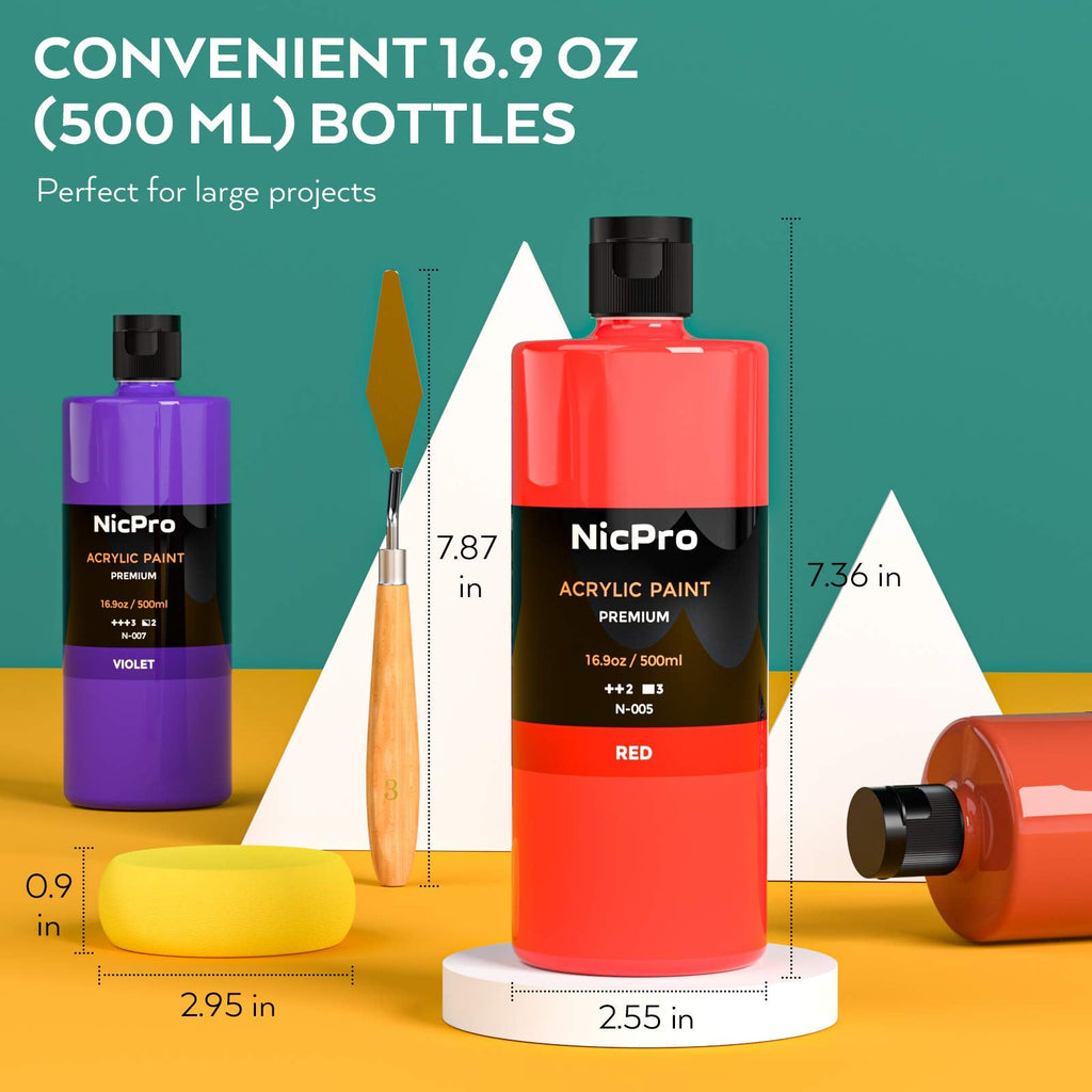 Nicpro 14 Color Bulk Acrylic Paint Set | 500ml Non-Toxic Art Supplies