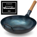 Yosukata 34cm Blue Carbon Steel Wok – Pre-Seasoned Flat Bottom Pan