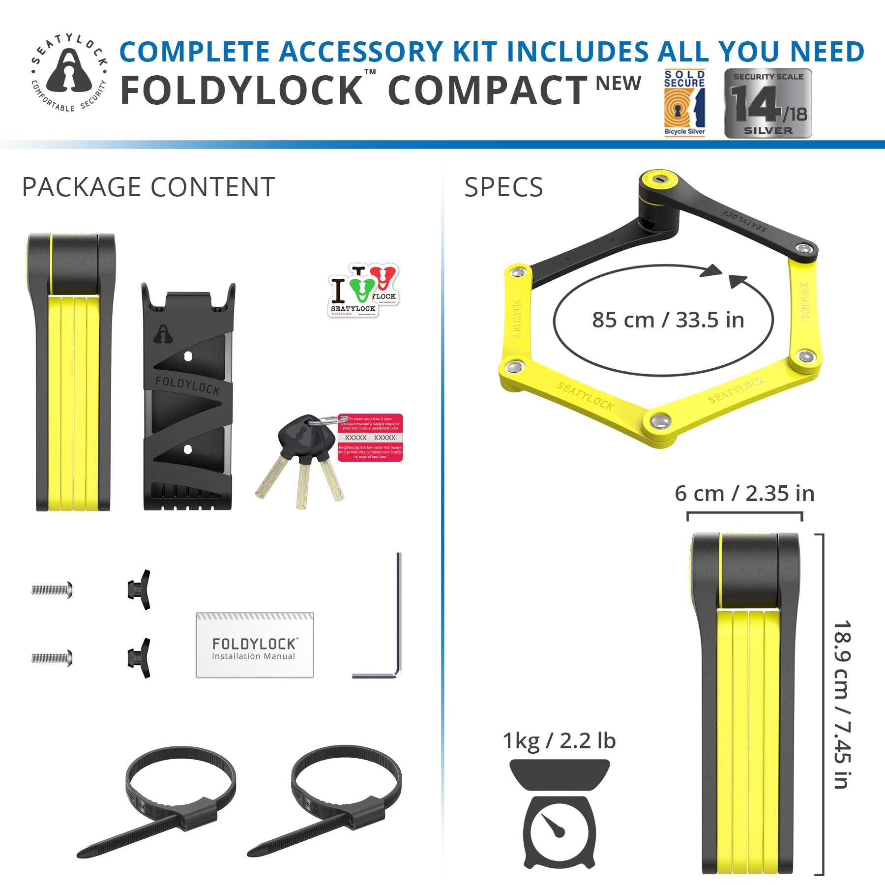 FoldyLock Compact Folding Bike Lock – Heavy Duty Hardened Steel