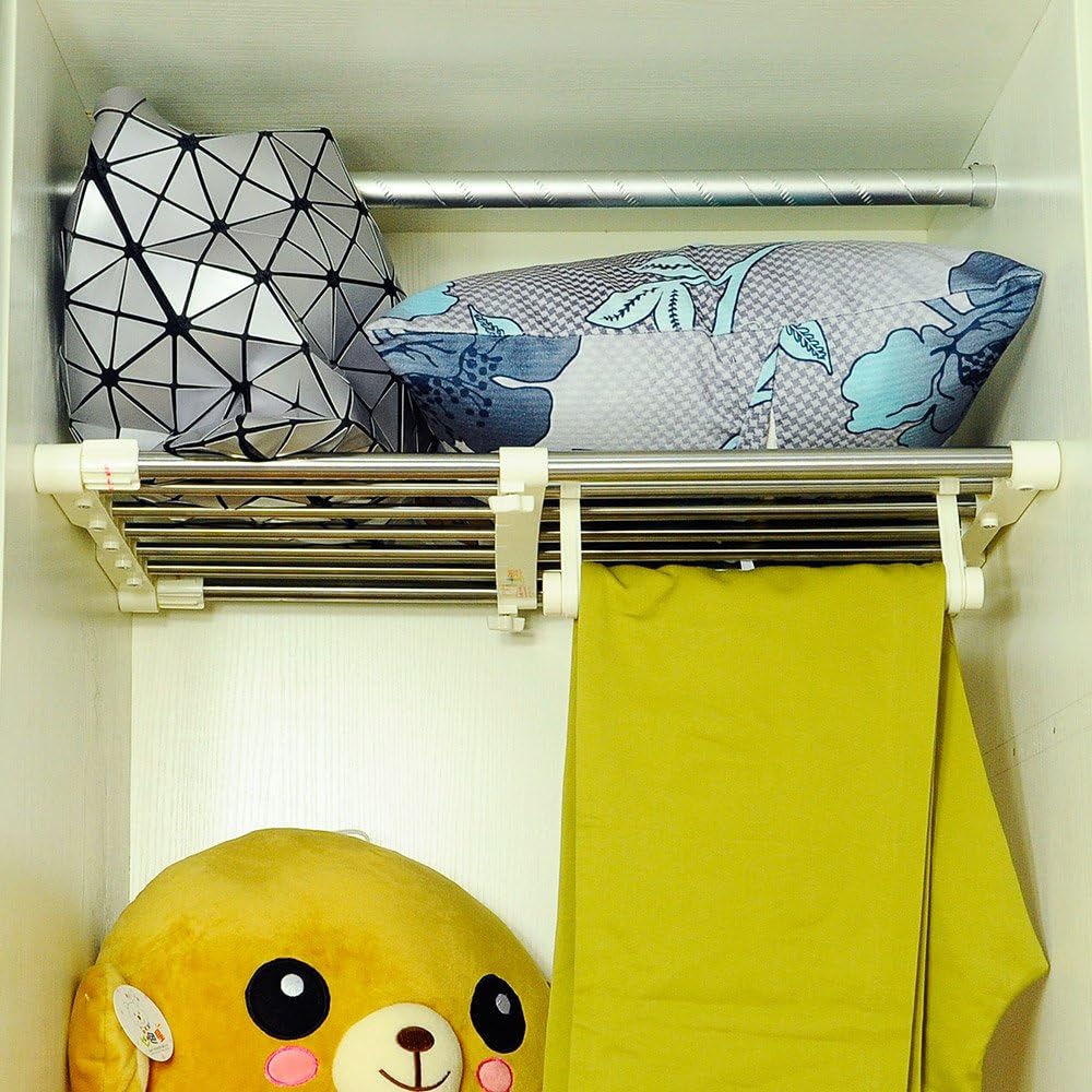 BAOYOUNI Extendable Closet Shelf & Rod Organizer, Ivory Metal, 40-60cm