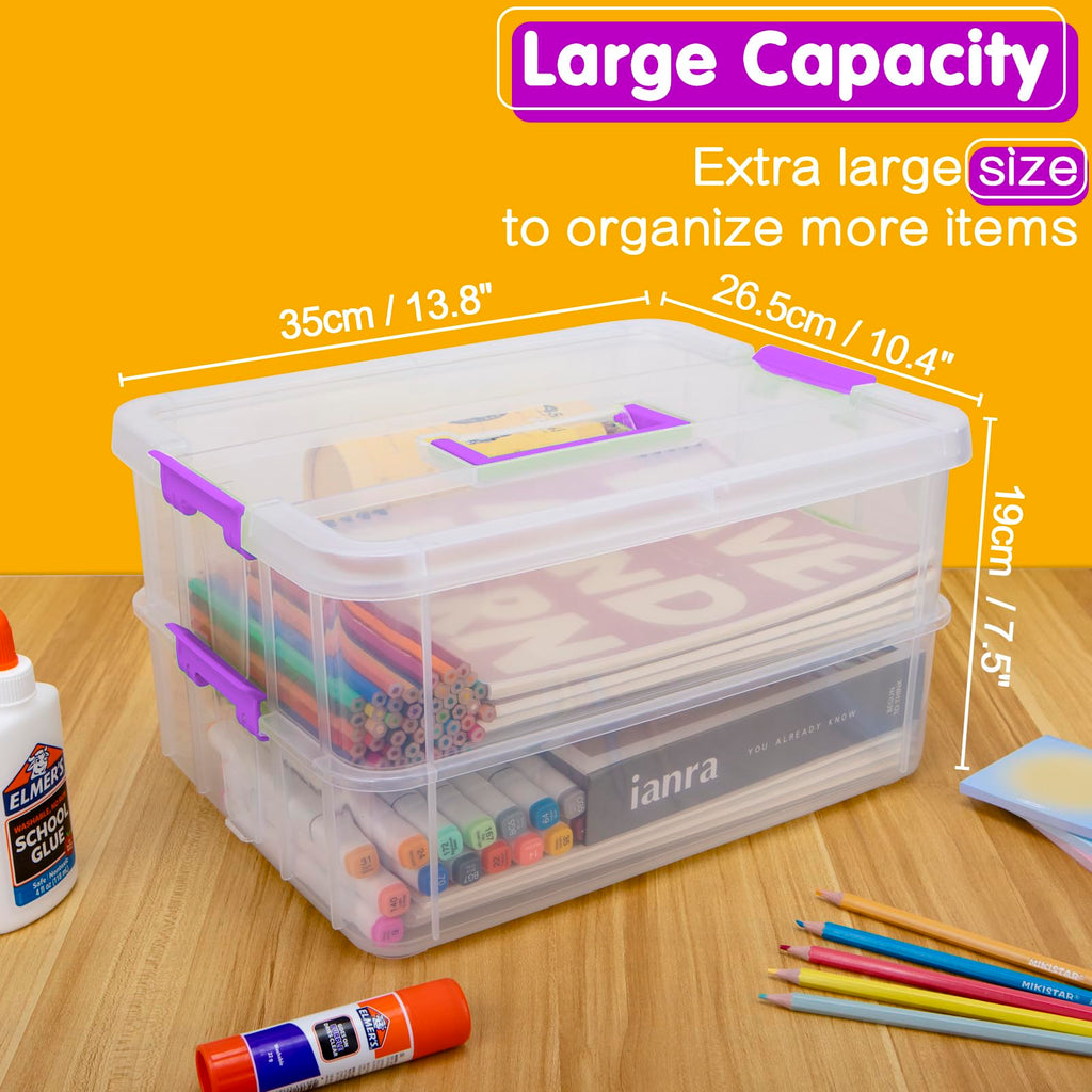 Creahaus 2 Layer Plastic Storage Containers with Lids, Multipurpose Clear Stack & Carry Box - image 2