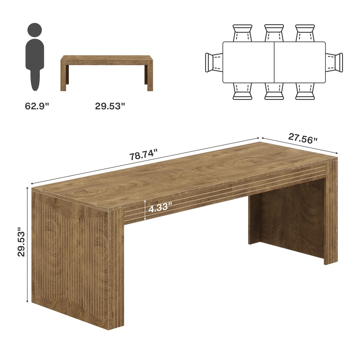 Tribesigns 78.7-inch Large Dining Table for 6-8, Rectangular Kitchen Table with Heavy Duty Pedestal - image 2